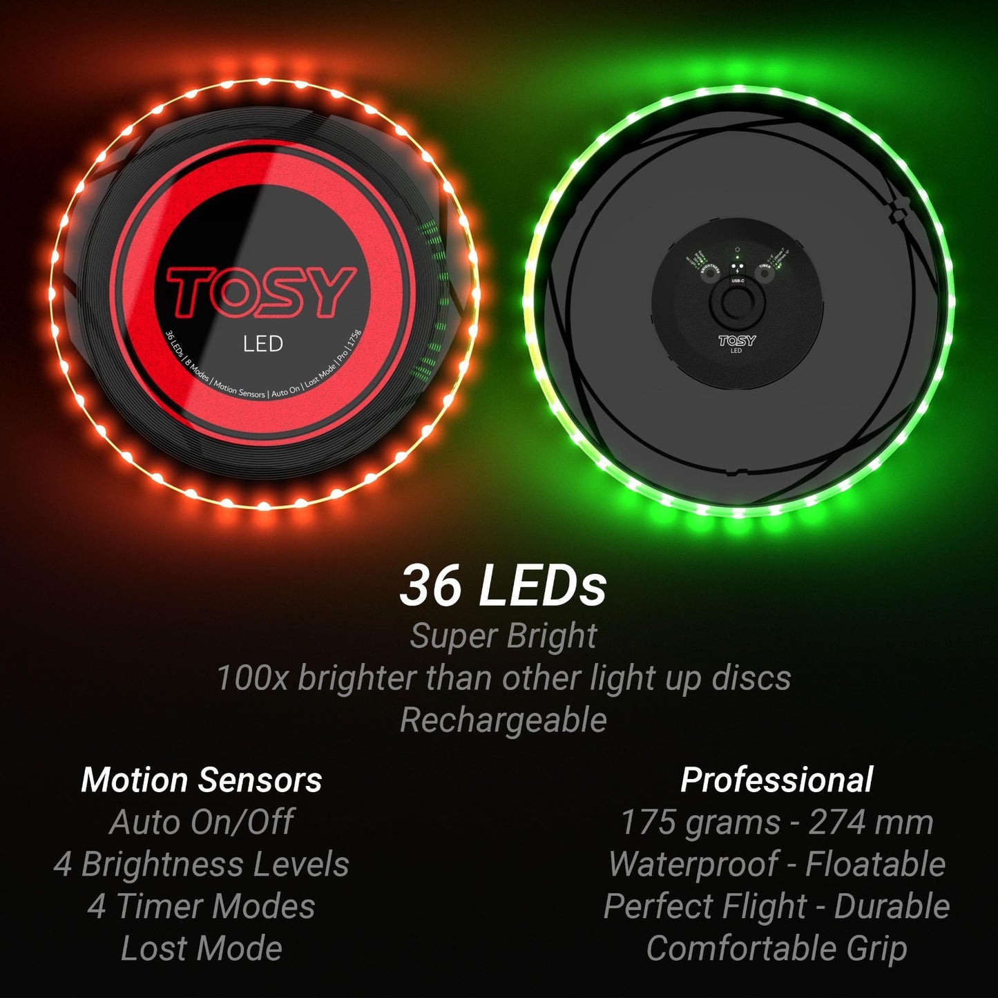 RGB Flying Disc   16 Million Colors, Bright LED Lights, Smart Modes, Waterproof,3