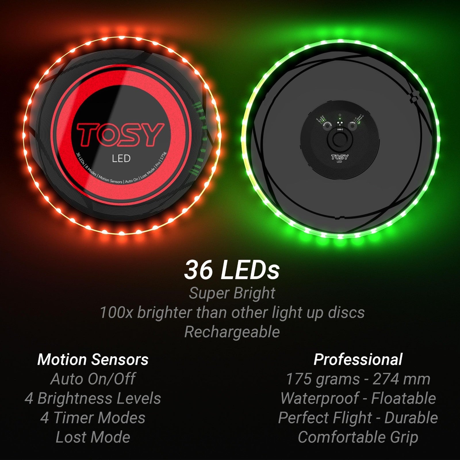 RGB Flying Disc   16 Million Colors, Bright LED Lights, Smart Modes, Waterproof,3