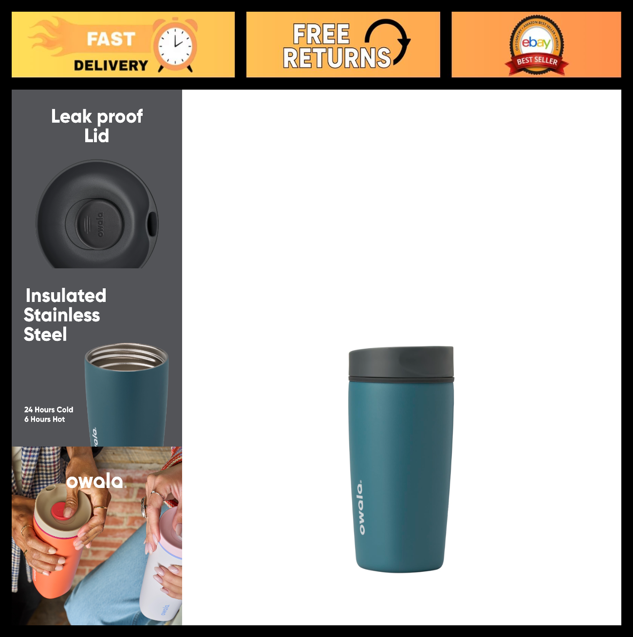 Insulated Stainless Steel Coffee Tumbler   Reusable Hot/Iced Cup, 12oz, BPA Free0