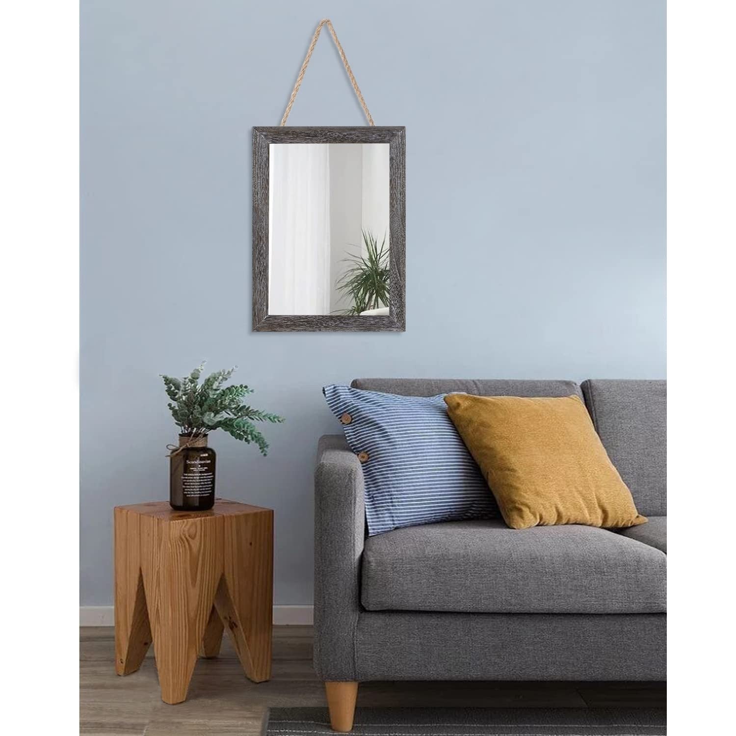 Rustic Rectangle Wall Mirror with Wood Frame - Decorative Hanging Mirror for Hom6