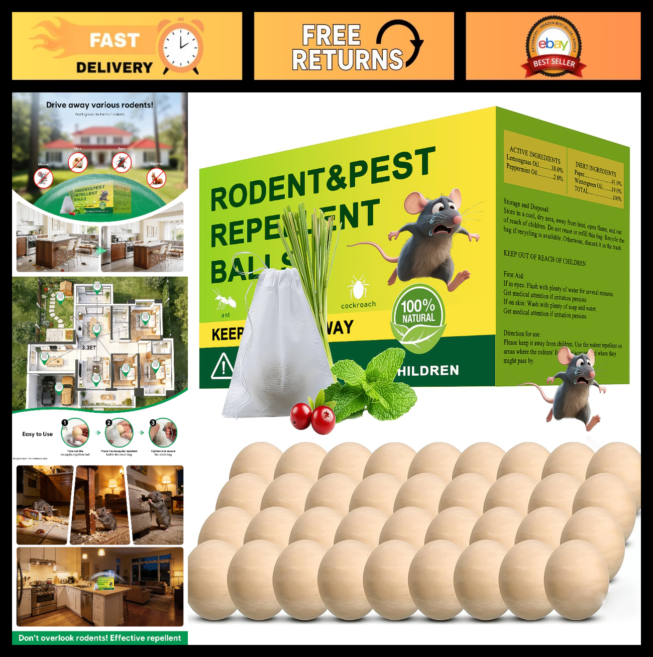 36 Pack Natural Peppermint Mouse Repellent Pouches - Indoor & Outdoor Use, Long-0