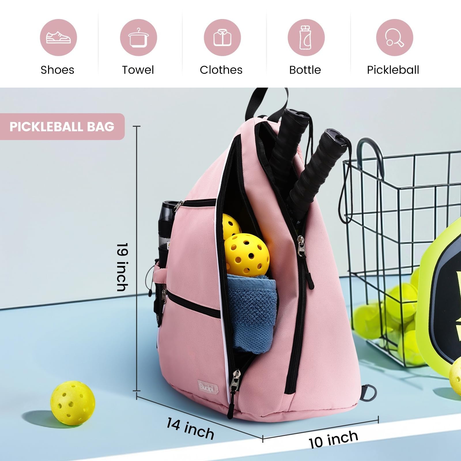 Adjustable Pickleball Backpack with Fence Hook, Large Capacity & Safety Pocket2