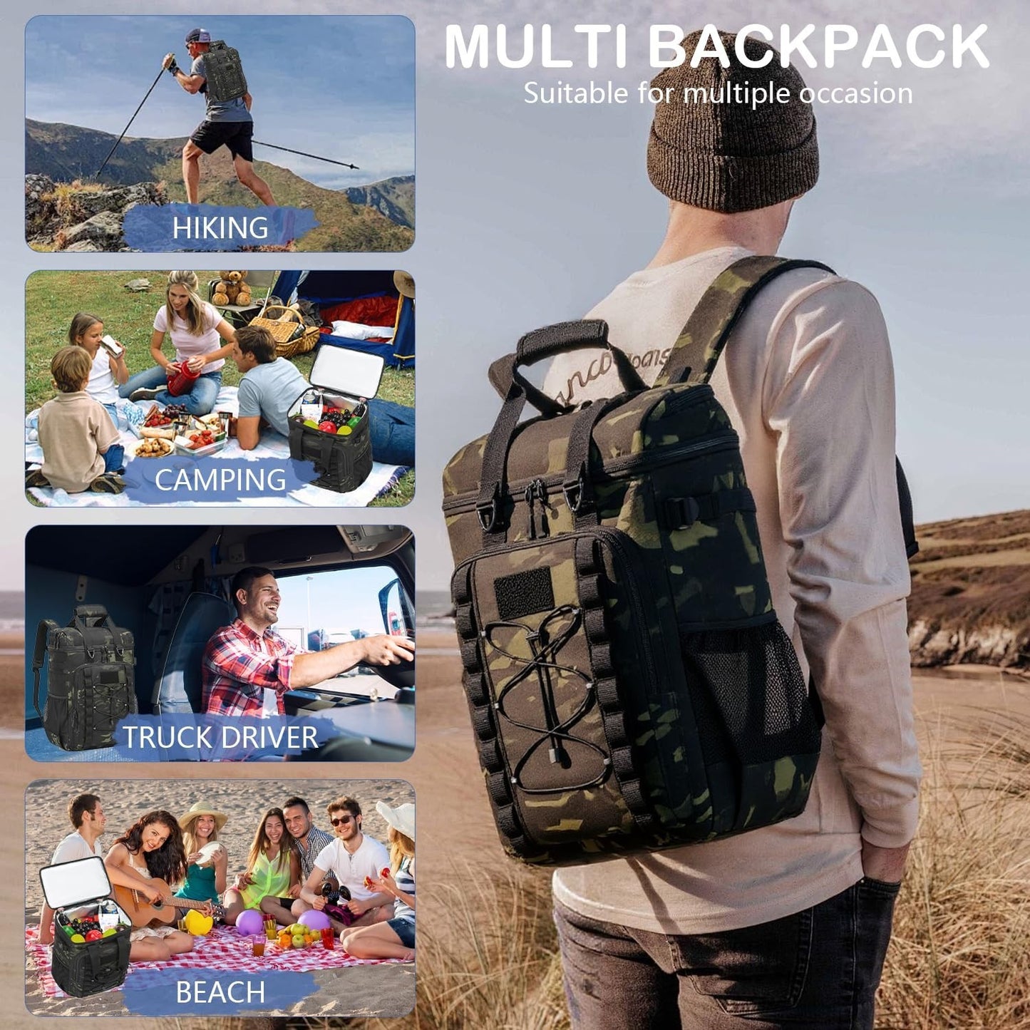 Insulated Tactical Backpack Cooler - 42 Can Soft Cooler for Camping, Hiking, Bea6