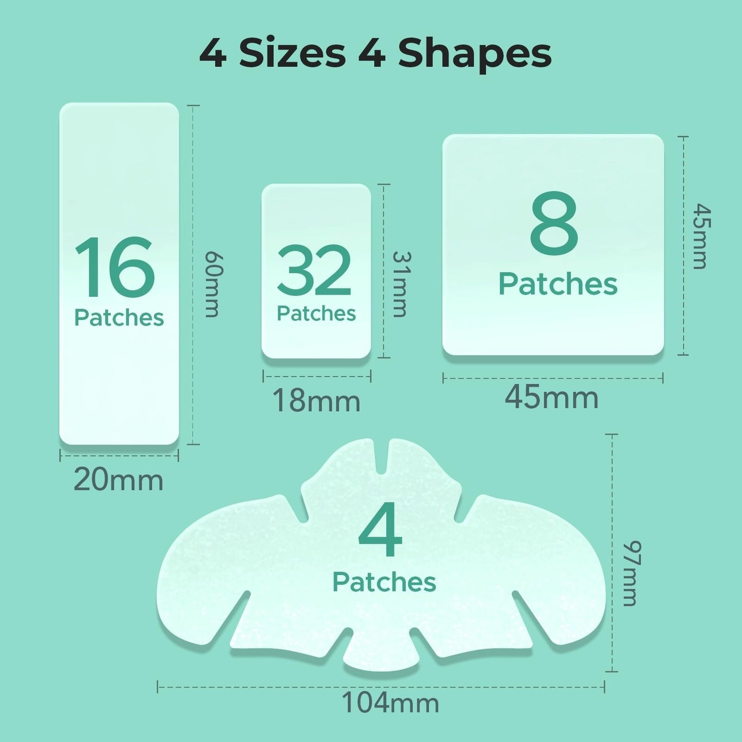Large Hydrocolloid Pimple Patches for Acne Breakouts   4 Sizes, Fast Healing3