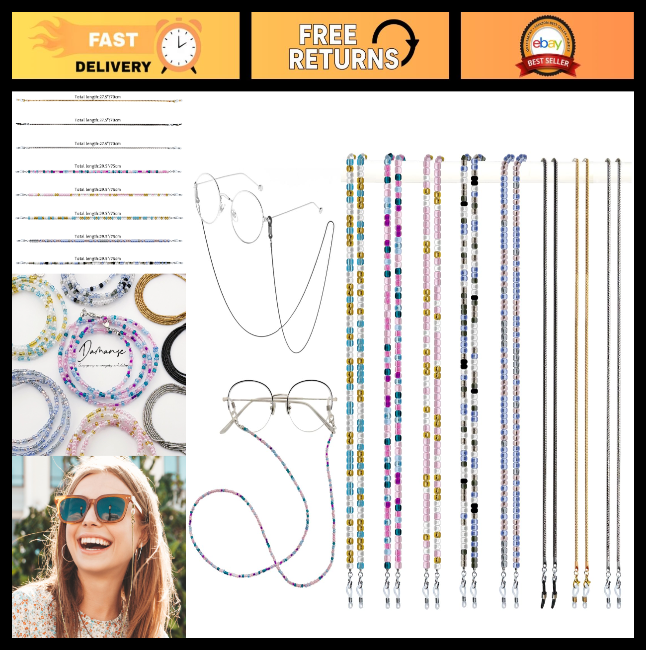 Beaded Eyeglass Chain Strap Holders - 8 Pcs Neck Accessories for Women0