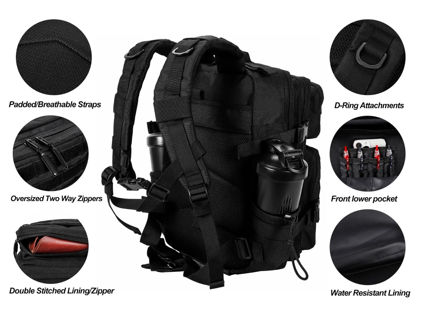 Tactical Military Backpack 25L/35L Army Assault Pack Rucksack with Water Bottle3