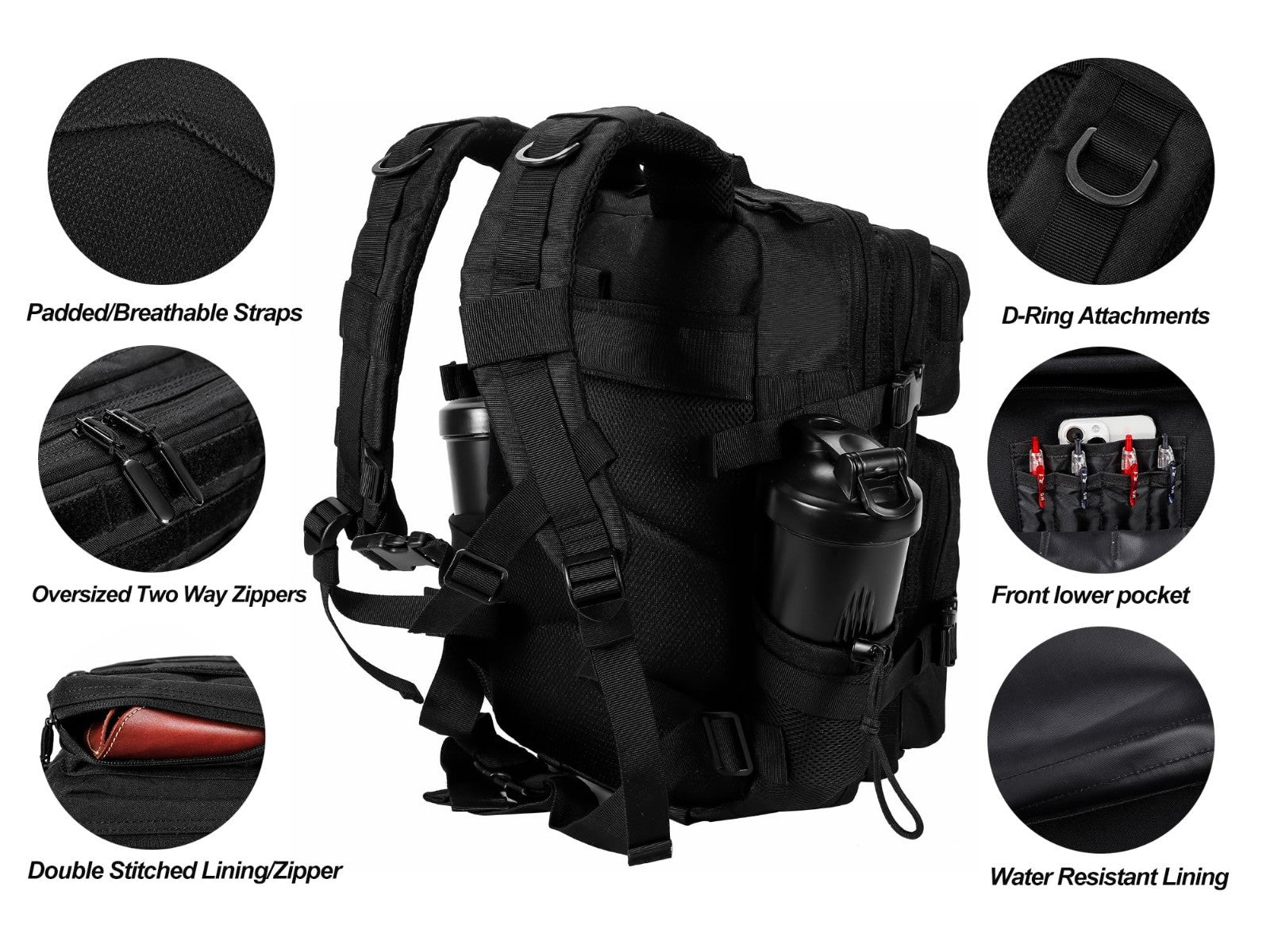 Tactical Military Backpack 25L/35L Army Assault Pack Rucksack with Water Bottle3