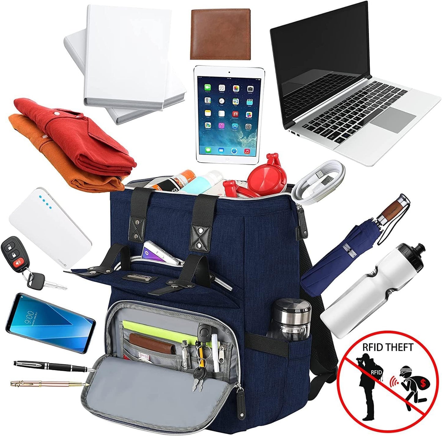 Stylish Laptop Backpack for Women & Men, RFID Anti Theft, 15.6" College Work Bag2
