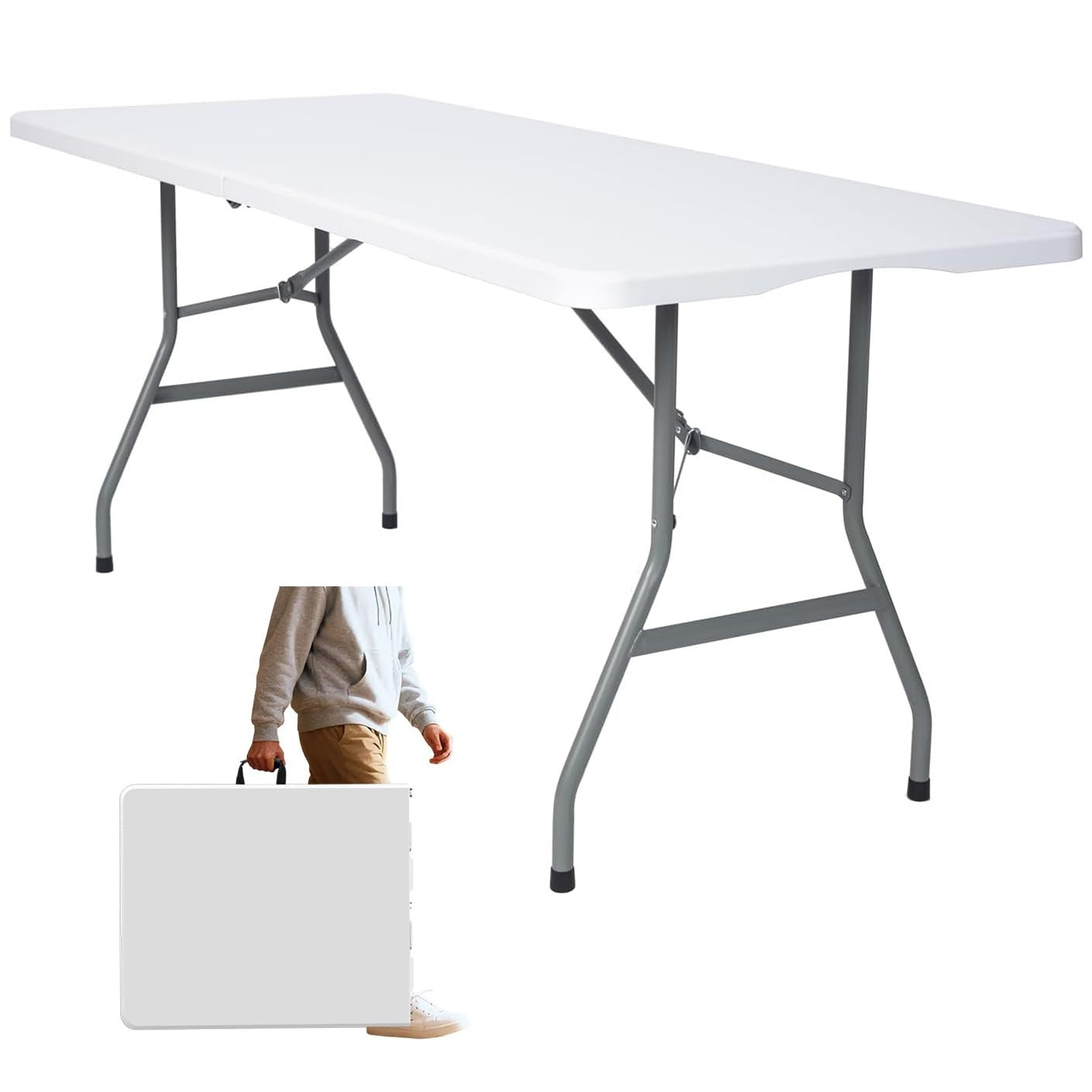 6ft Folding Table with Handle - Heavy Duty Portable for Indoor/Outdoor Events, B1