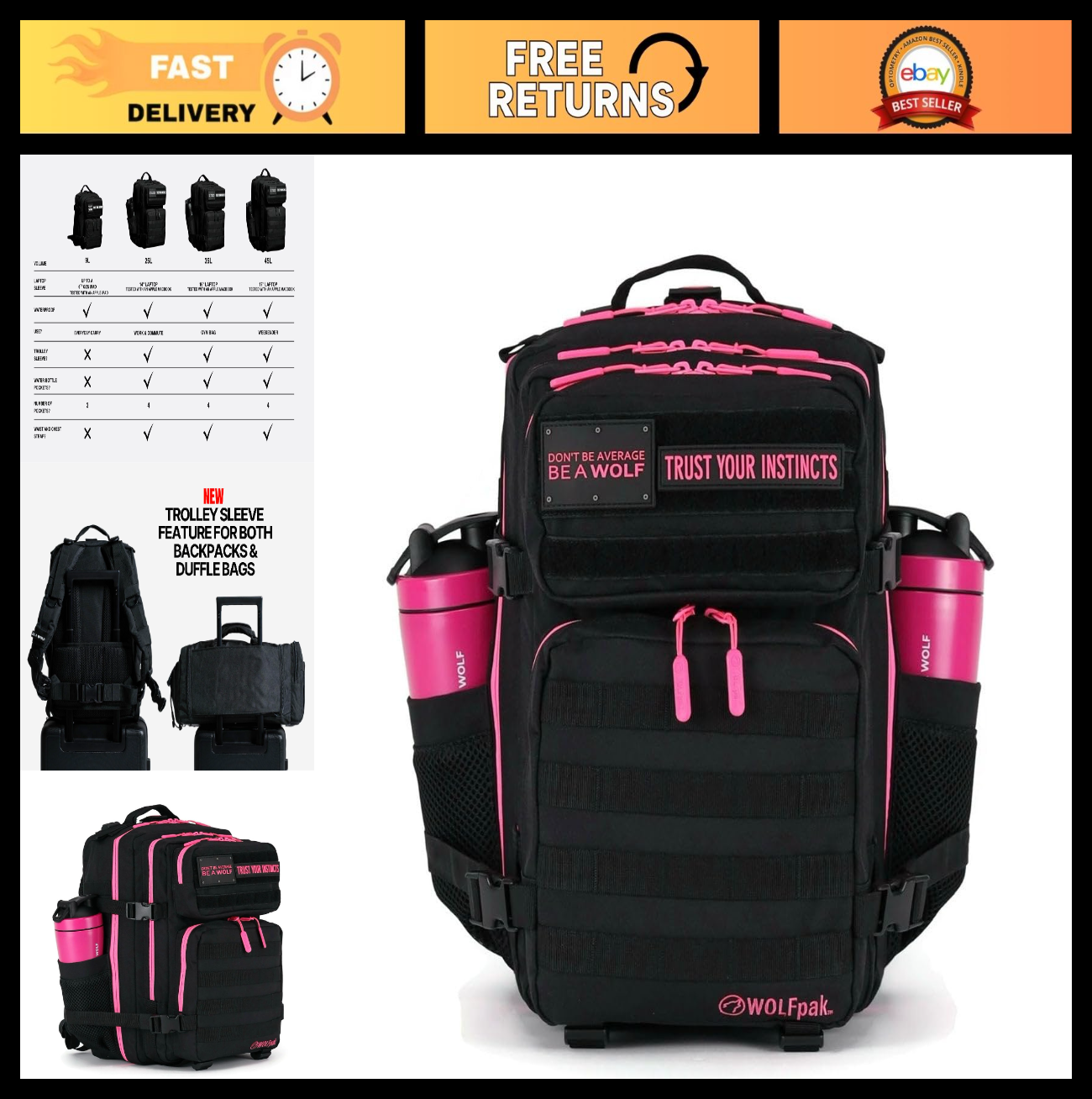 Durable 35L Waterproof Gym Backpack   MOLLE Webbing, Laptop Pocket, 1000D Oxford0