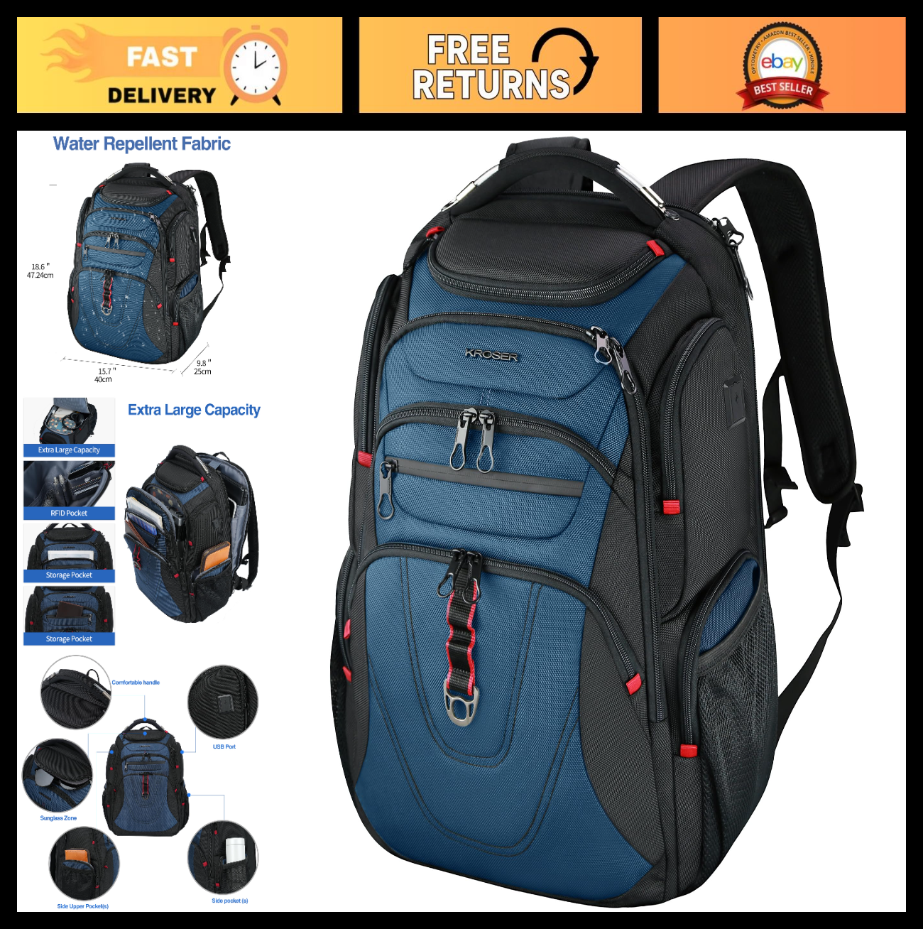 17.3 Inch Travel Laptop Backpack, XL Computer Bag for Men & Women, Durable & Sty0