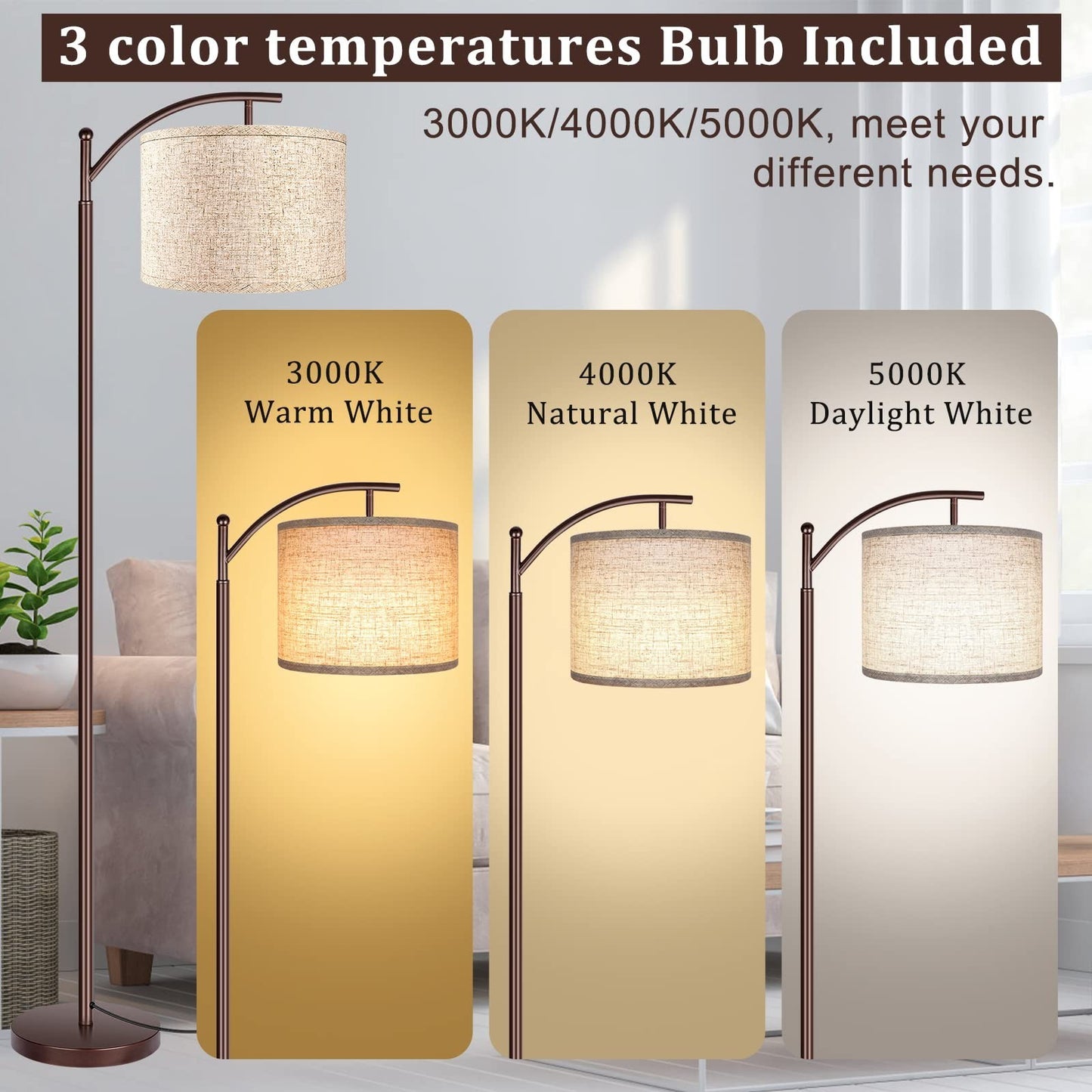 Industrial LED Floor Lamp   Tall Standing Light for Living Room, Bedroom, Office2