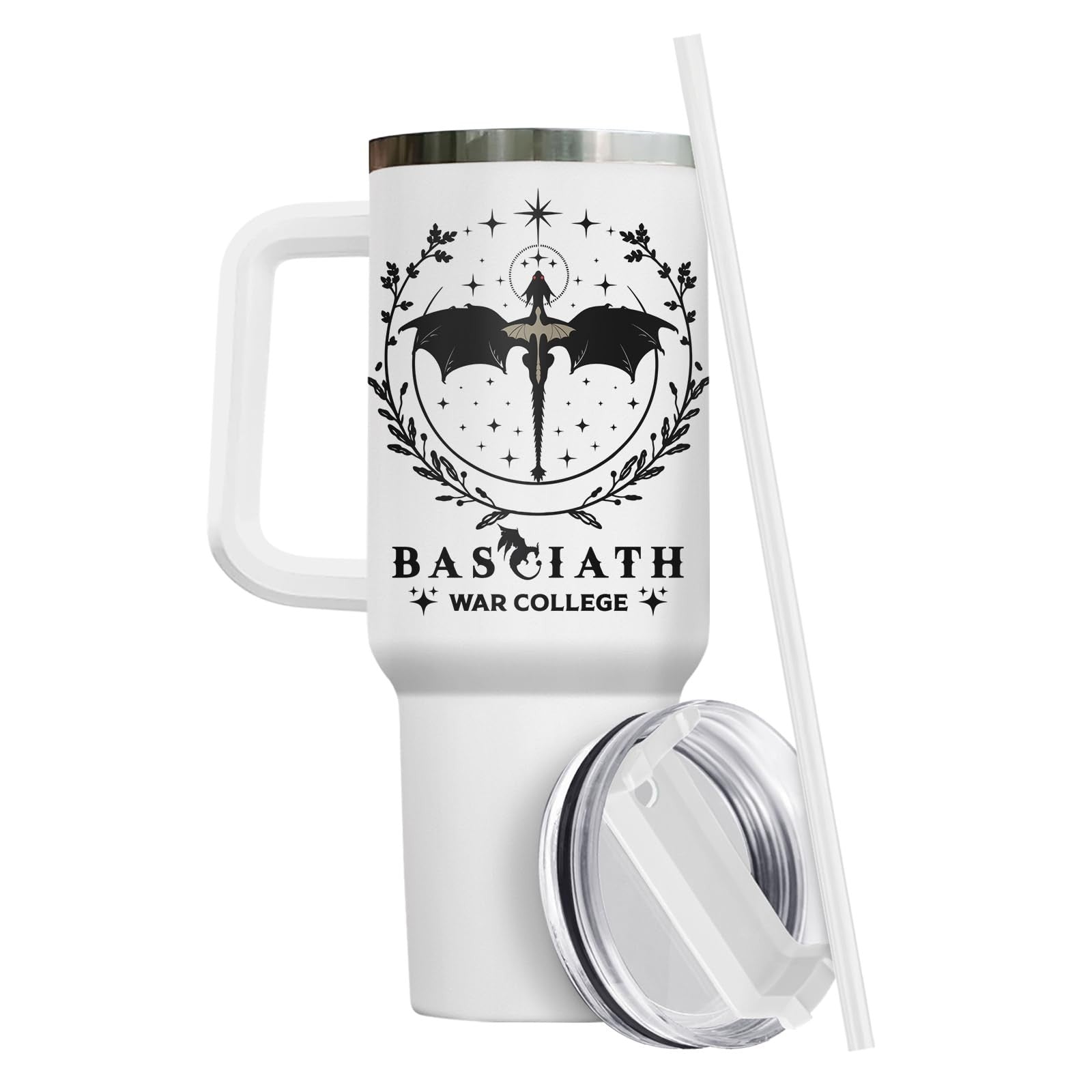 40oz Insulated Tumbler with Handle & Straw   Dragon Rider Travel Mug, Perfect Gi4