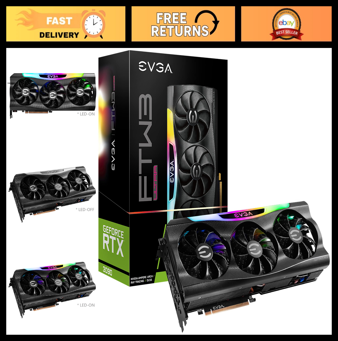 High-Performance RTX 3090 Graphics Card, 24GB GDDR6X, ARGB LED, iCX3 Cooling0