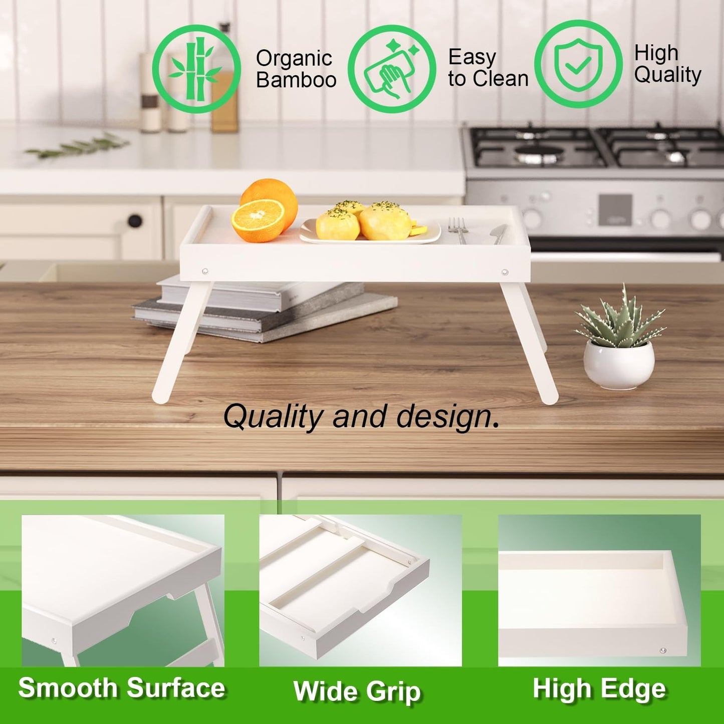 2 Pack Folding Bamboo Bed Tray Tables - Breakfast, Snack & Laptop Serving Trays5