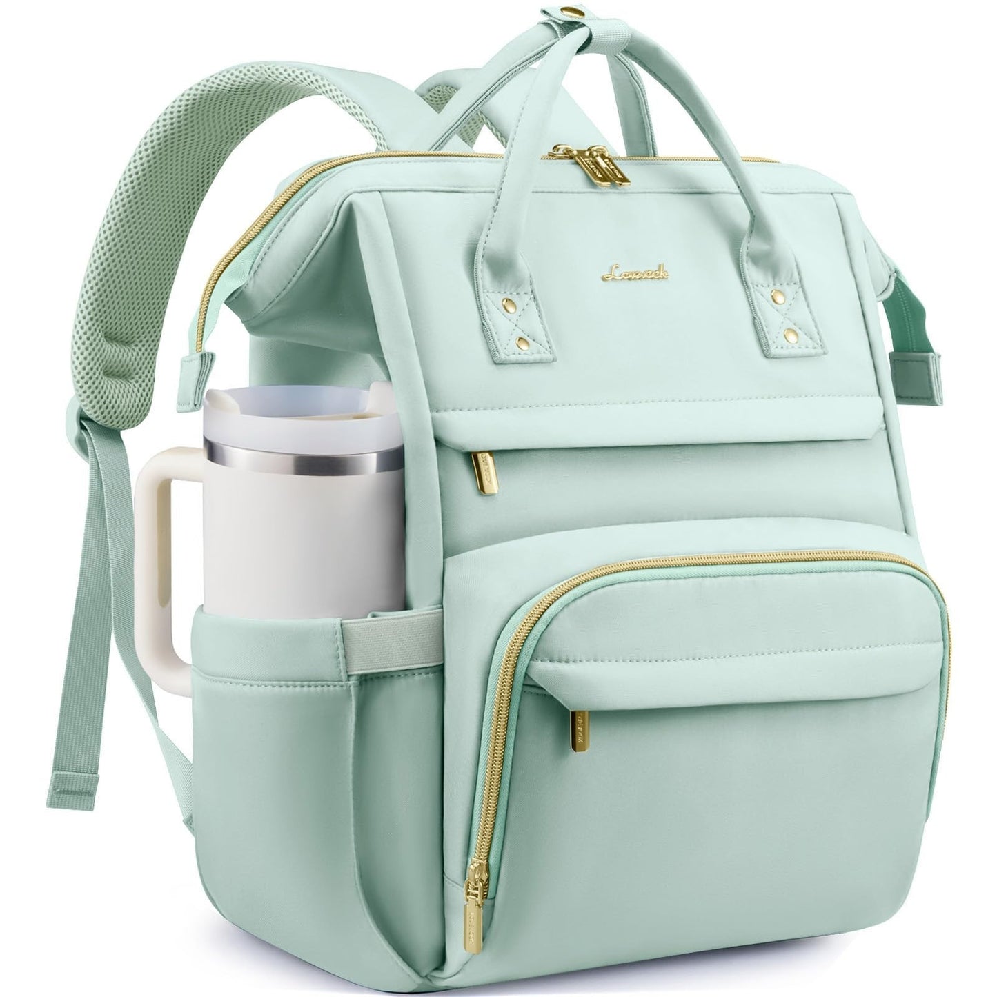 Stylish Waterproof Laptop Backpack 15.6" with Cup Holder, TSA Approved, Mint Gre1