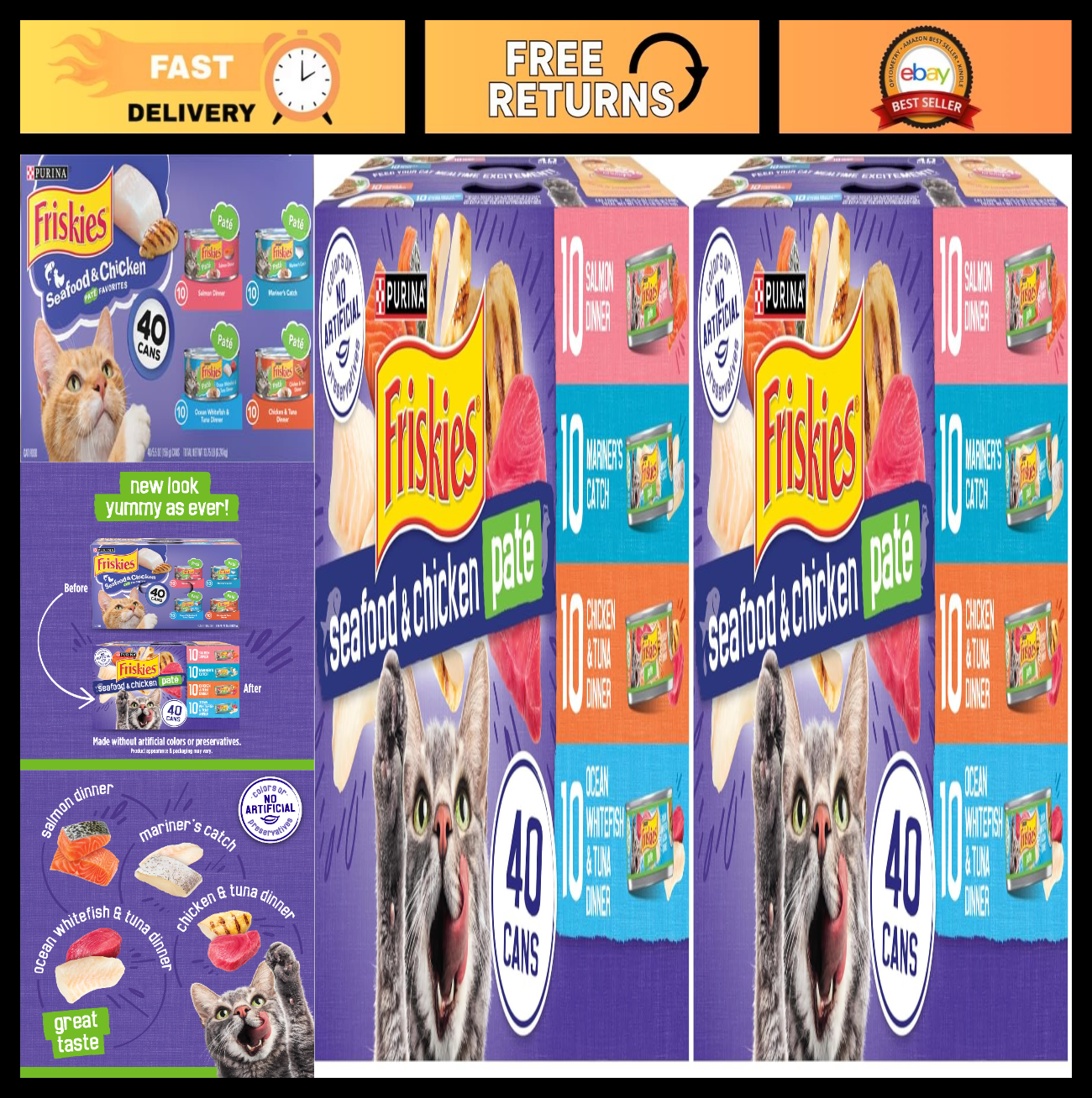 Seafood & Chicken Pate Wet Cat Food Variety Pack   5.5 oz Cans, 80 Count0