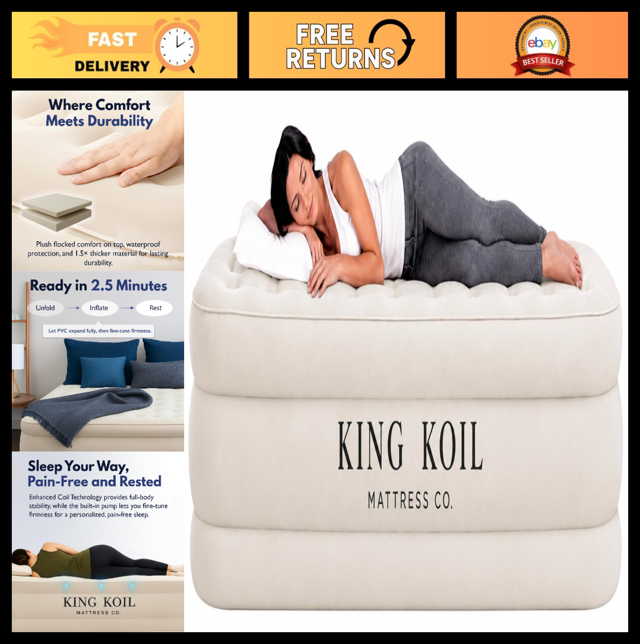 Cal King Air Mattress with Built in Pump, Inflatable Bed, Waterproof Top, 650lb0