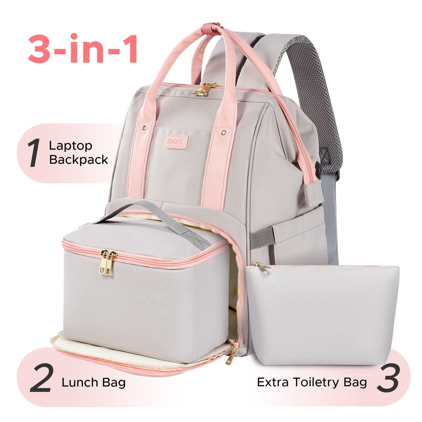 15.6" Laptop Backpack with USB Port, Insulated Lunch Bag, Waterproof Daypack for2