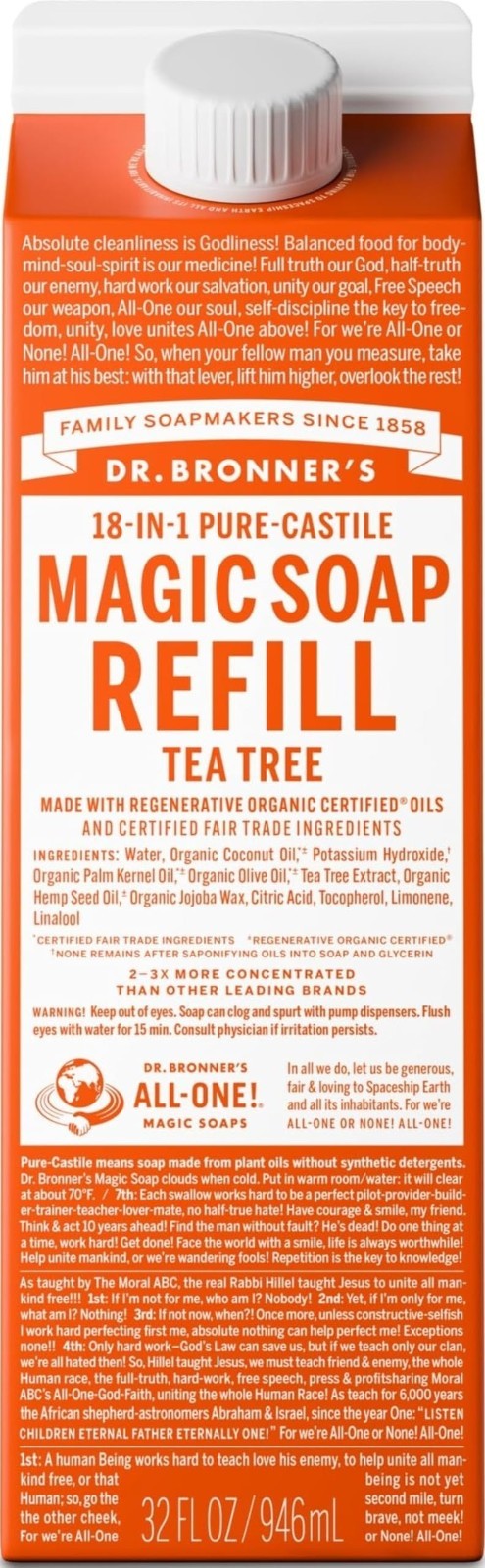 Pure Castile Liquid Soap Refill - Tea Tree, 32 oz - Organic, Vegan, Multi-Use fo1