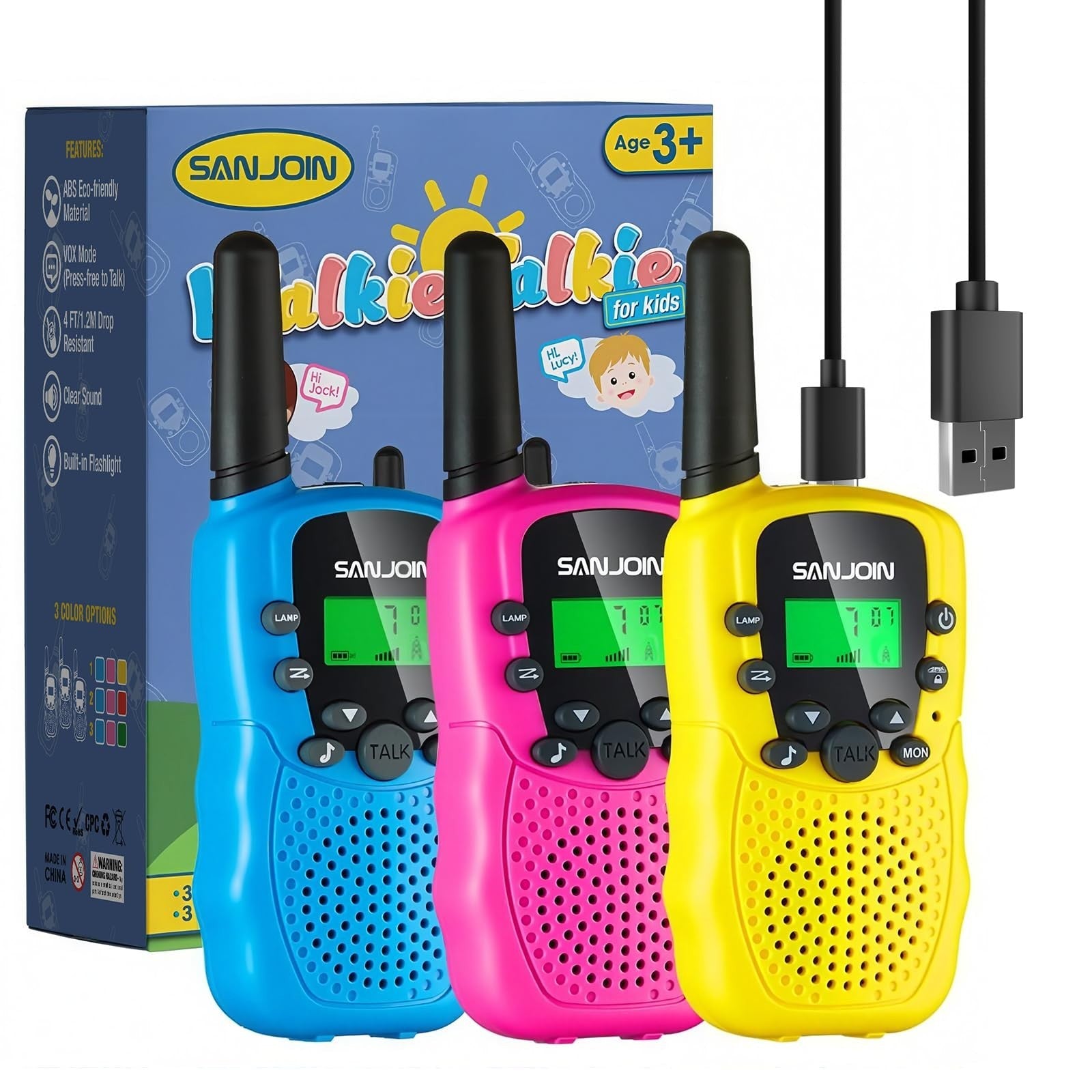 Rechargeable Walkie Talkies for Kids, 2000mAh, 2 Way Radios for Outdoor Fun, Age1