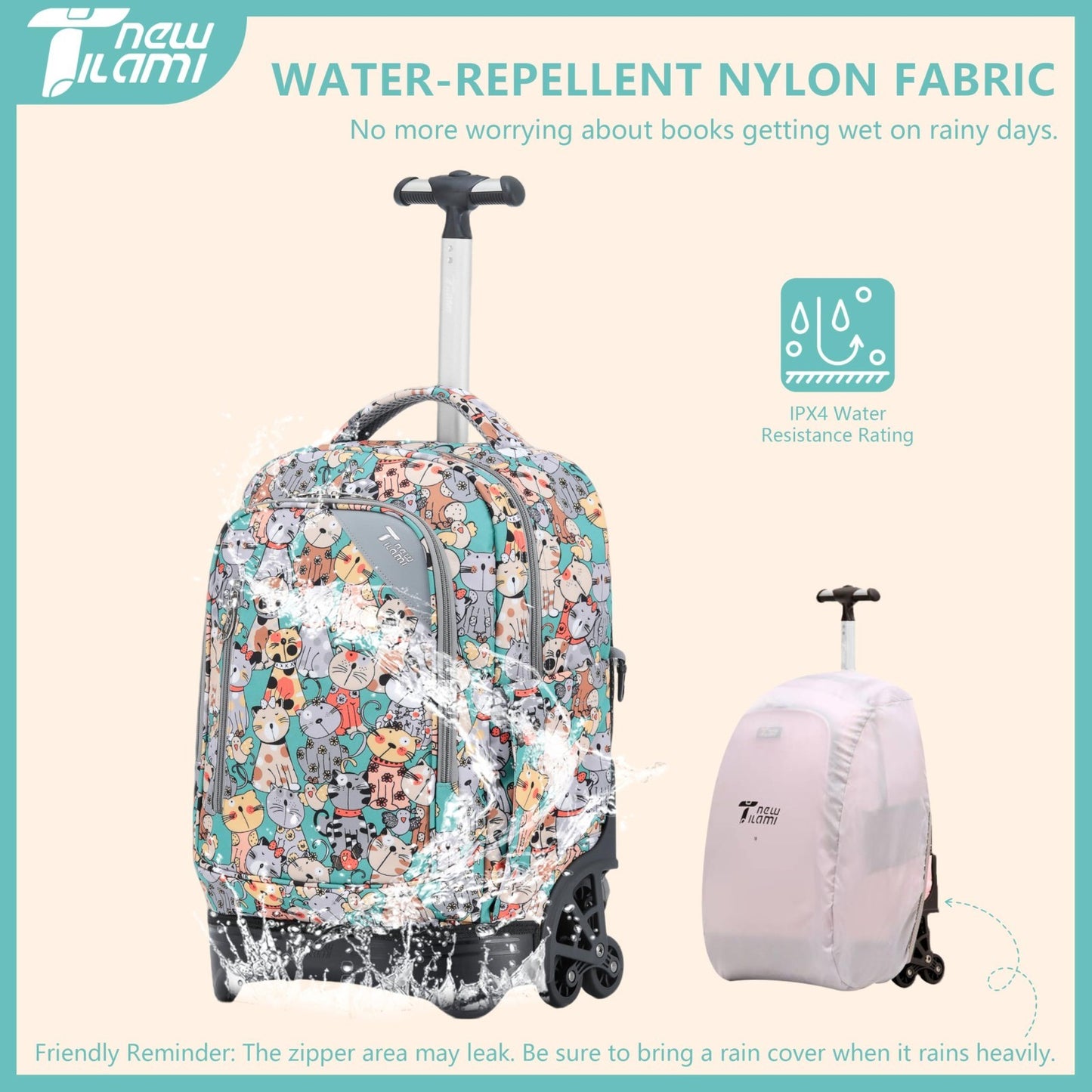 18 Inch Rolling Backpack with Lunch Bag for Kids   School Travel Bag, Durable &7