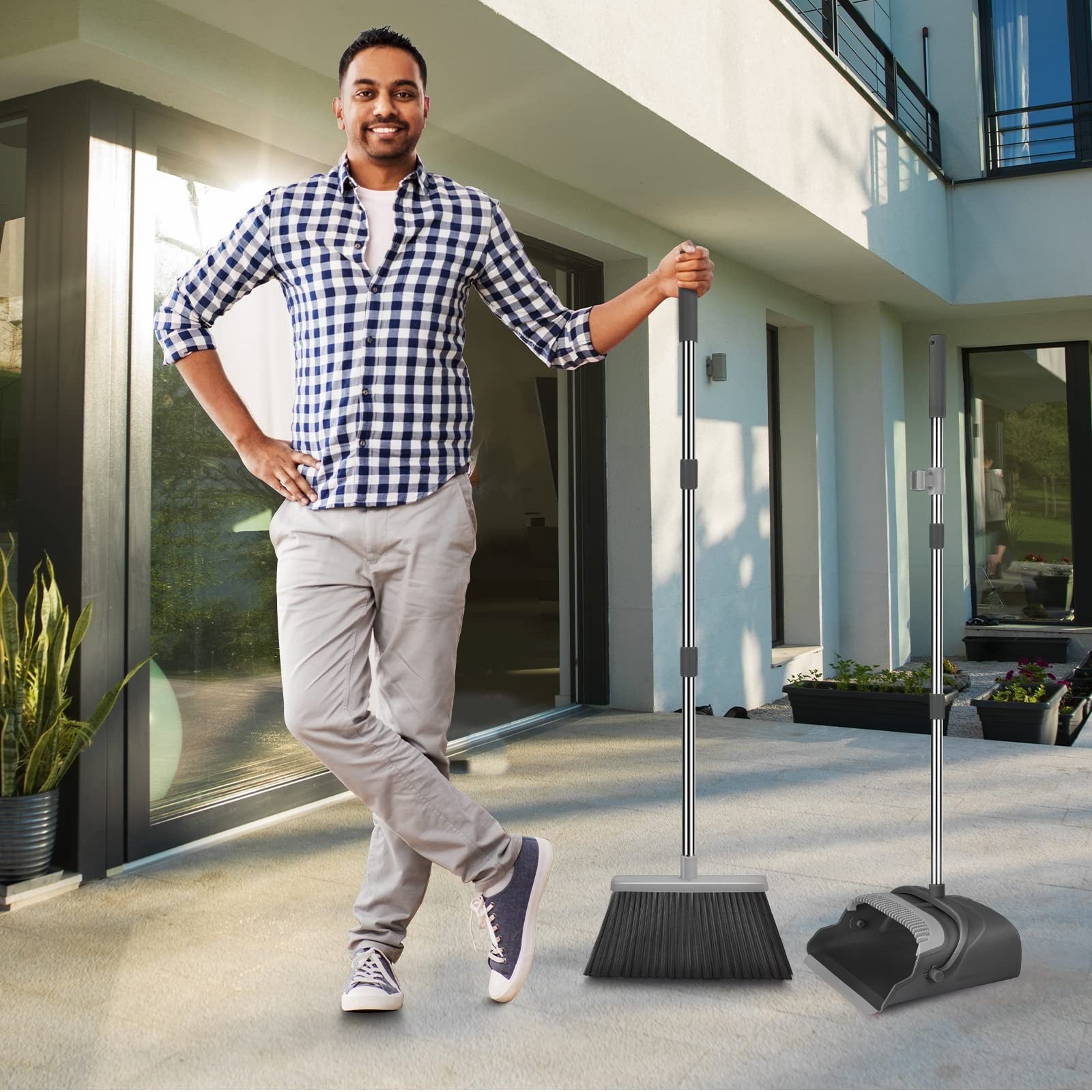 Stand-Up Broom and Dustpan Set for Home & Office - Indoor/Outdoor Cleaning Tool6