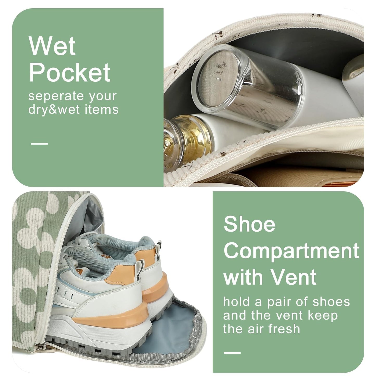 Cute Gym Duffle Bag for Girls with Shoe Compartment & Wet Separation - Waterproo3