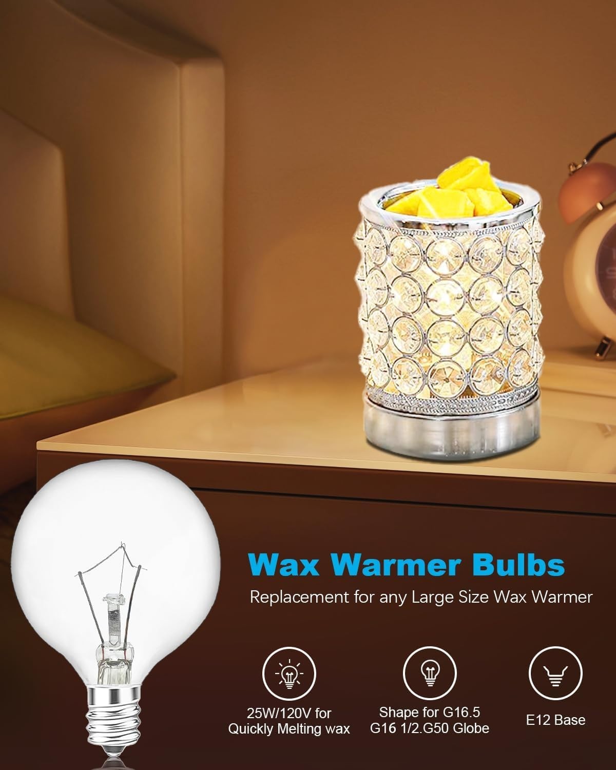 20W Candle Warmer Light Bulbs, E12 Base, Dimmable Warm White, 6PCS for Wax Melte3