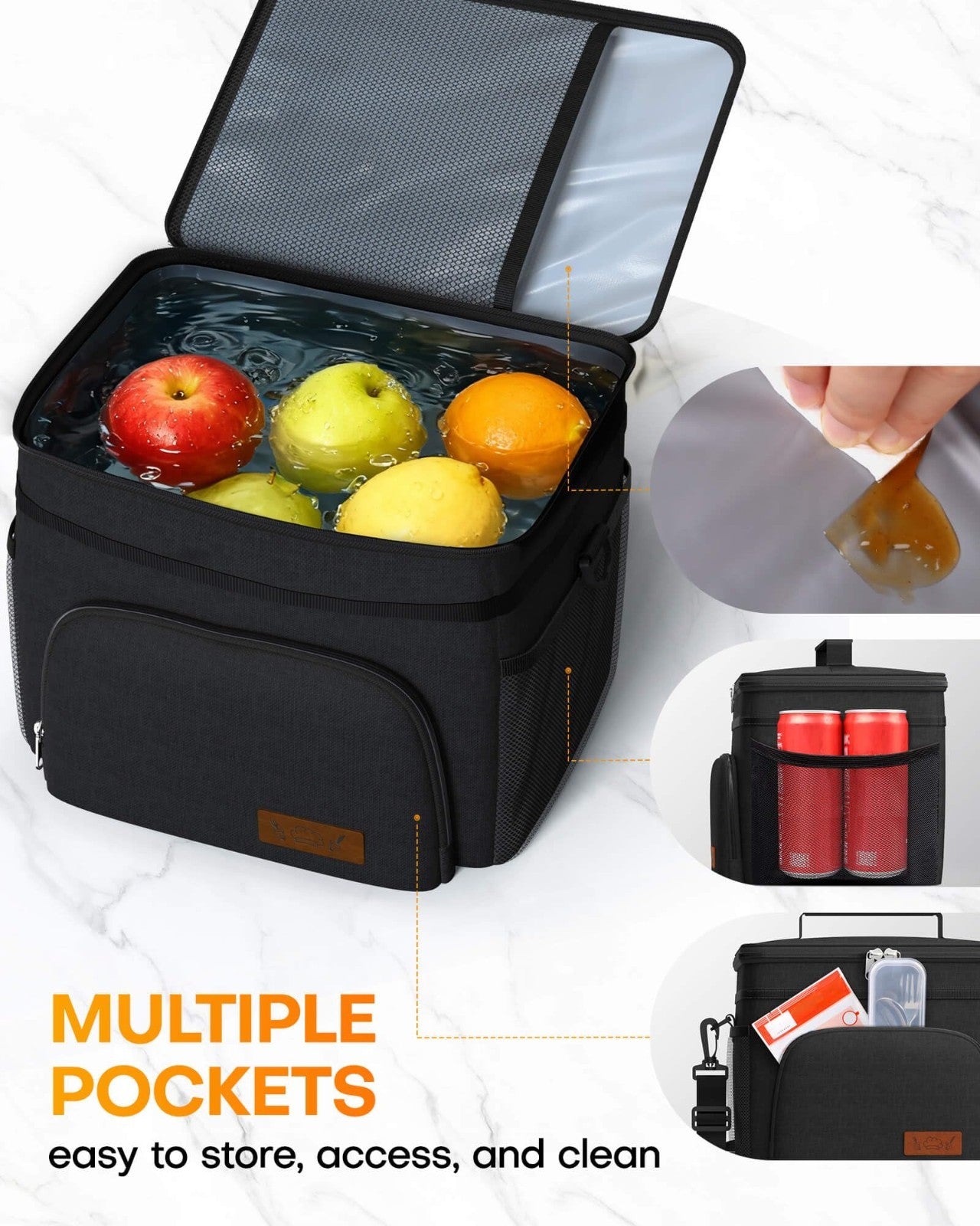 Insulated Lunch Box Cooler Bag   Leak Proof, 9L, 4 Pockets, Adjustable Strap   I4