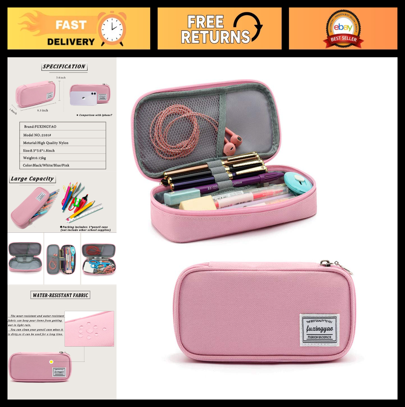 Multi Slot Pencil Case, Portable Pen Pouch, Office & School Supplies   Pink0