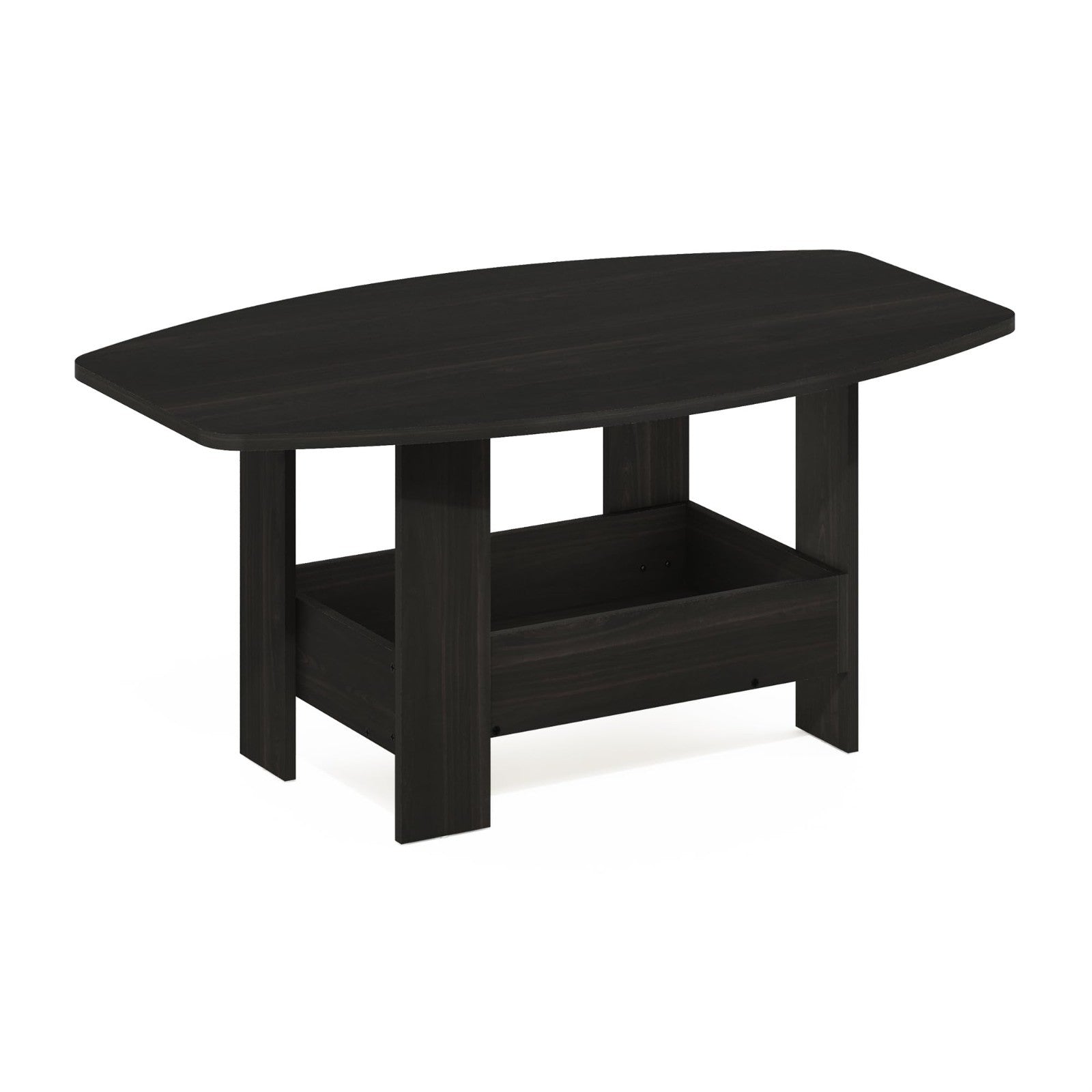 Modern 2-Tier Coffee Table with Lower Shelf - Round Corner Design for Living Roo4