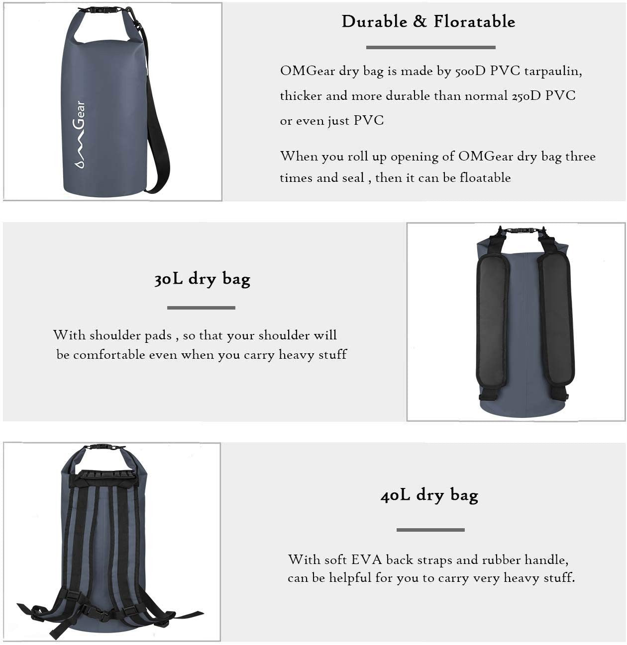 Waterproof Dry Bag Backpack 40L/30L/20L/10L/5L - Floating Sack for Kayaking & Ou2