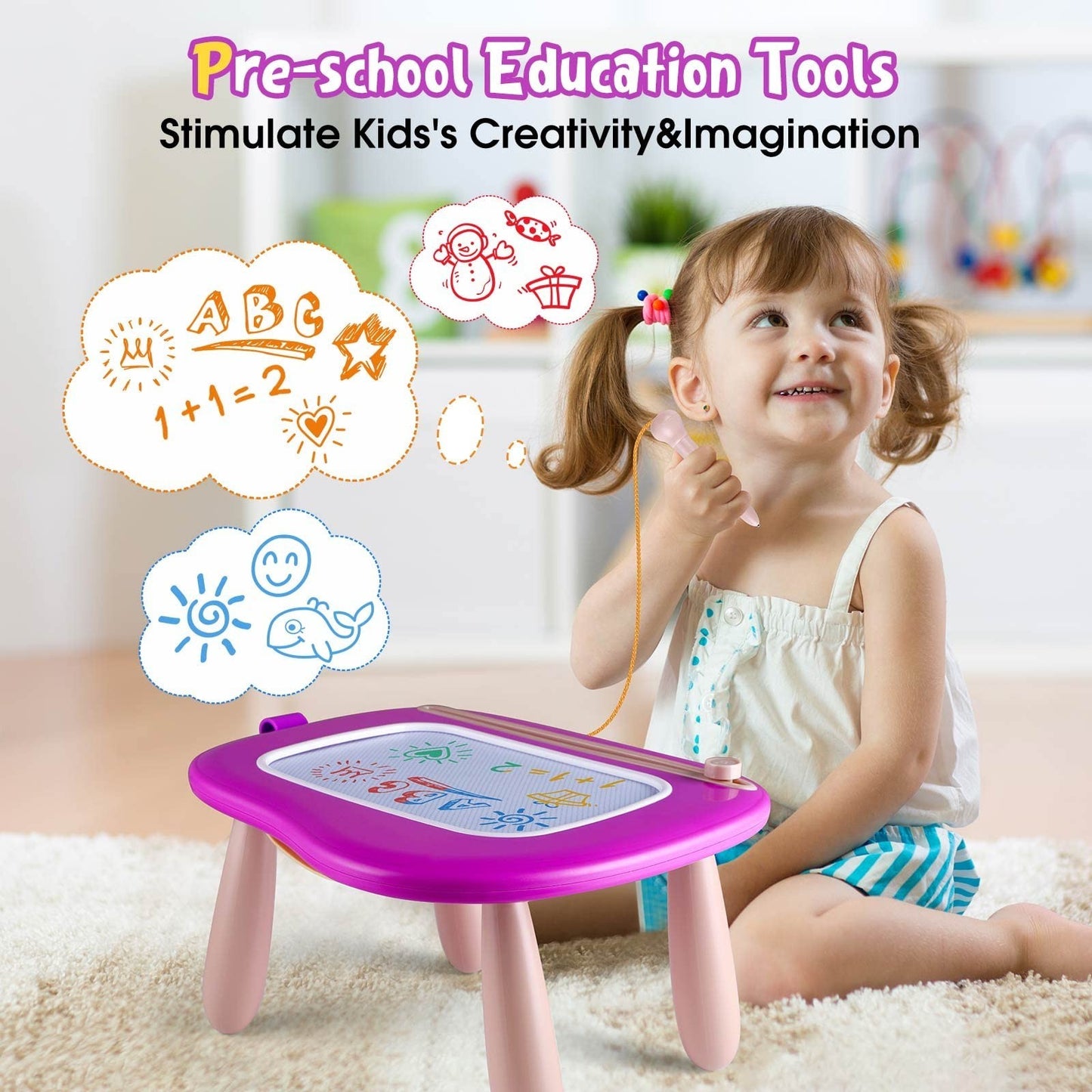Magnetic Drawing Doodle Board for Toddlers, Educational Toys for 1-3 Year Olds,4