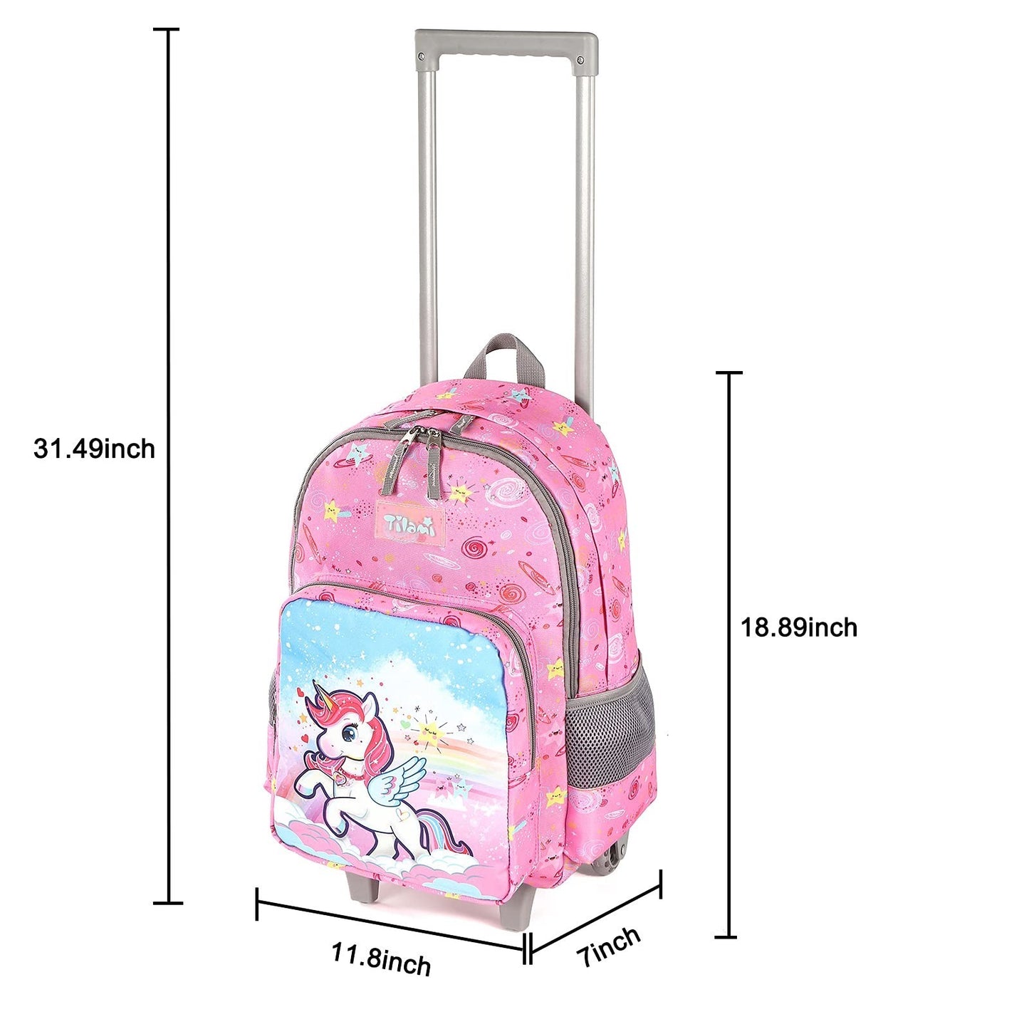 Wheeled Kids Backpack 18" with Lunch Bag, Double Handle, Pink Unicorn Design6