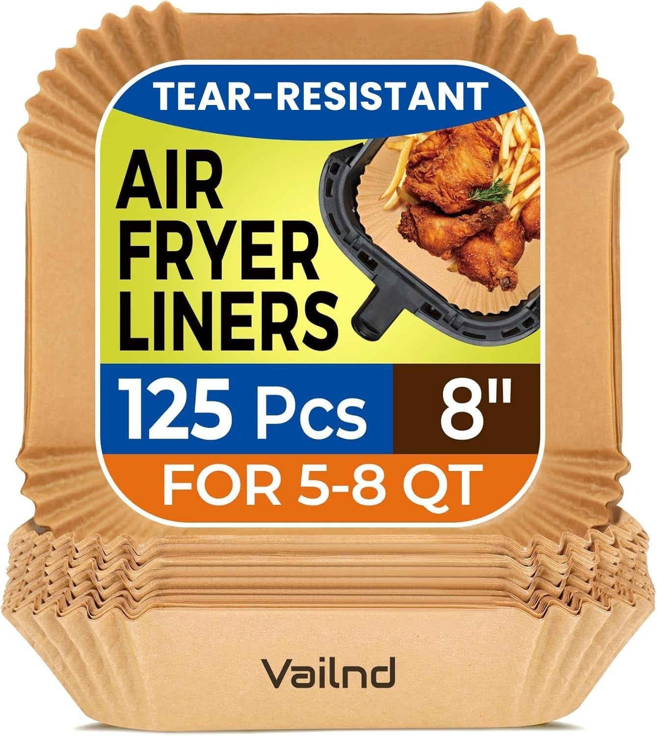 125Pcs 8" Square Air Fryer Liners   Non Stick, Waterproof Parchment Sheets for B1