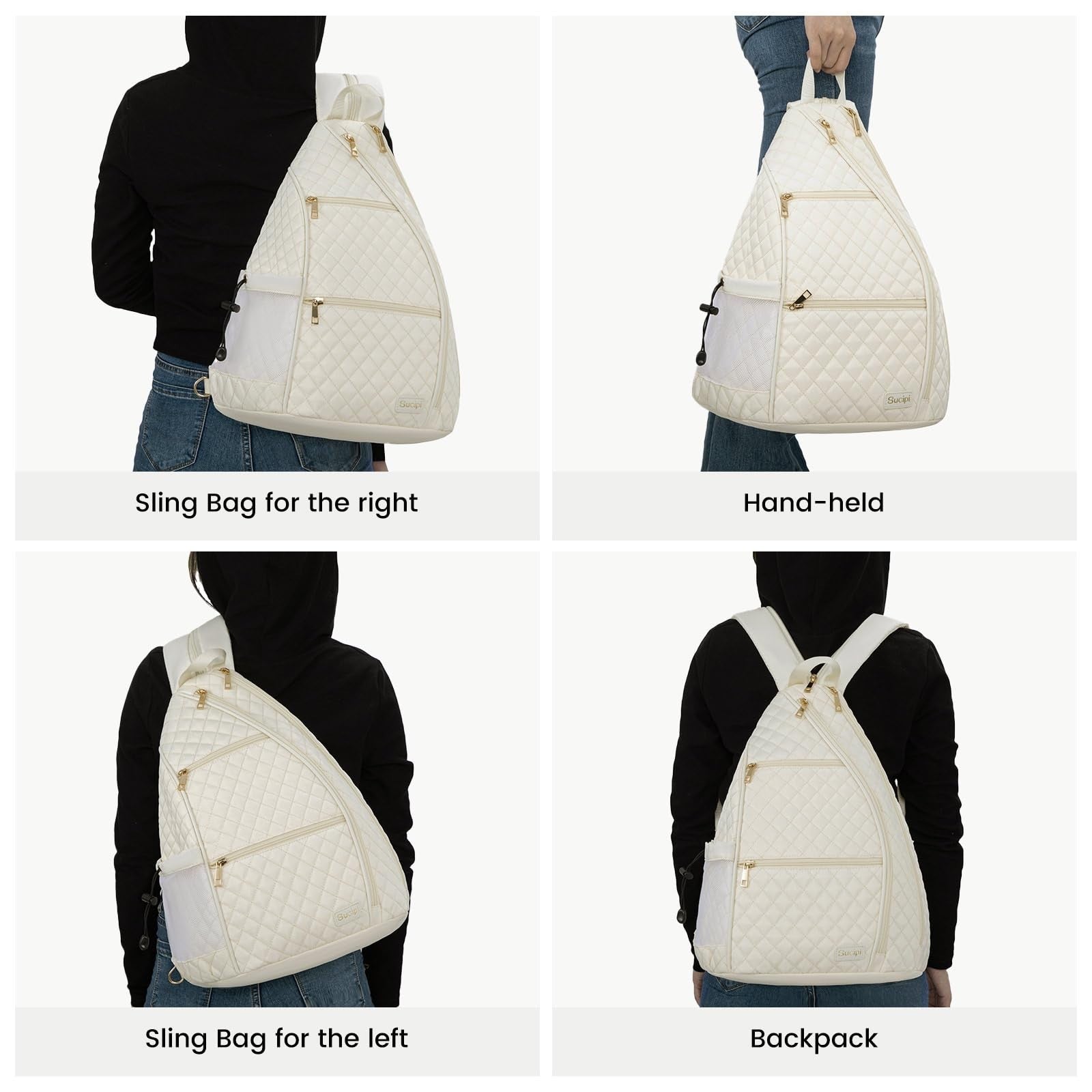 Quilted Crossbody Sling Backpack for Women - Tennis & Pickleball Paddle Bag5