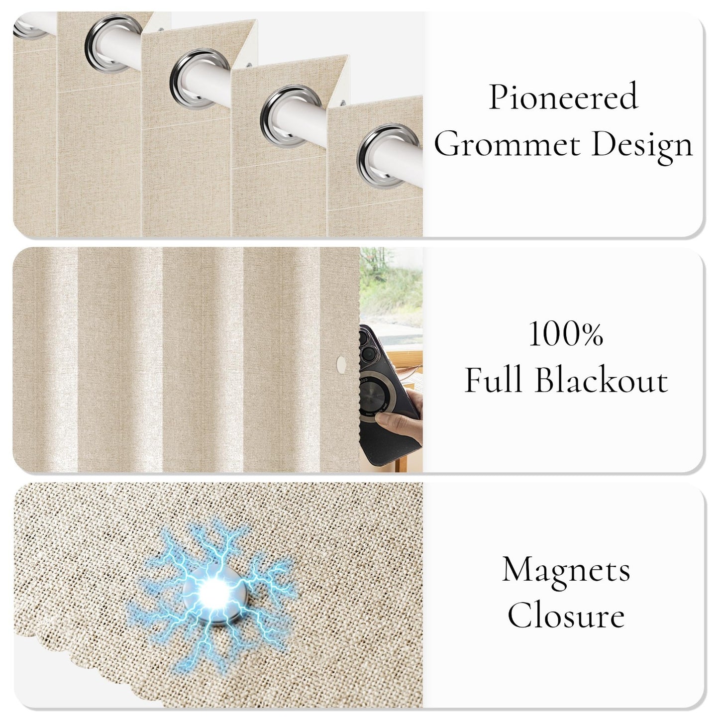 84 Inch Full Blackout Pinch Pleated Curtains   Faux Linen, W52 x L84, Sand Color6