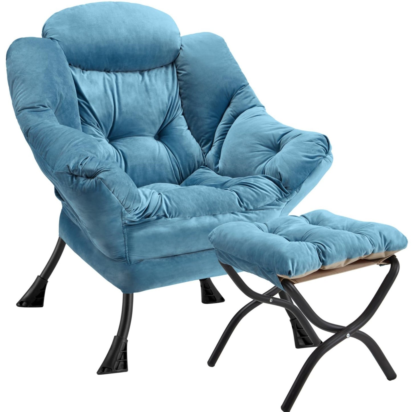 Modern Lazy Chair with Folding Ottoman, Upholstered Accent Sofa for Bedroom & Of1