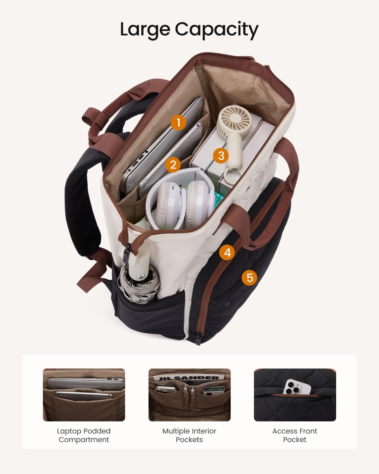 Stylish 15.6" Laptop Backpack for Women   Work Bag, Green & White, Durable Desig4