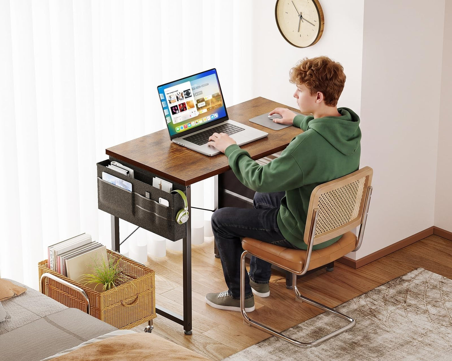 Compact 32" Study Desk with Fabric Drawers, Home Office Storage for Small Spaces4