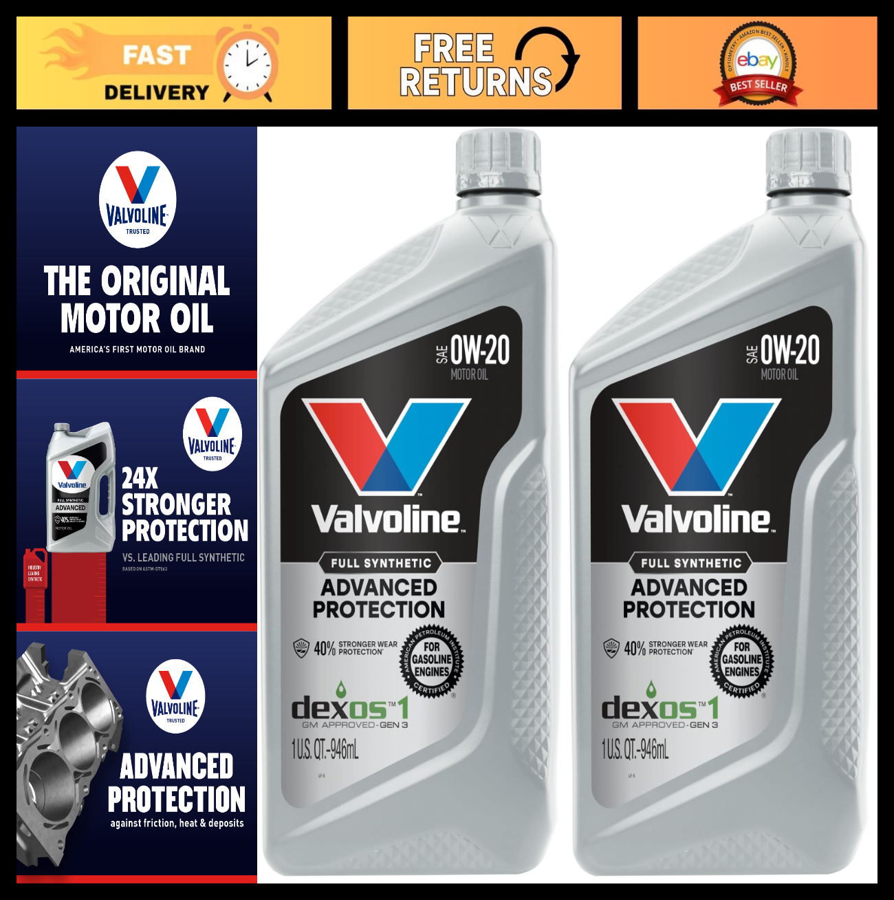Full Synthetic 0W 20 Motor Oil   Advanced Performance, 1 QT (2 Pack)0