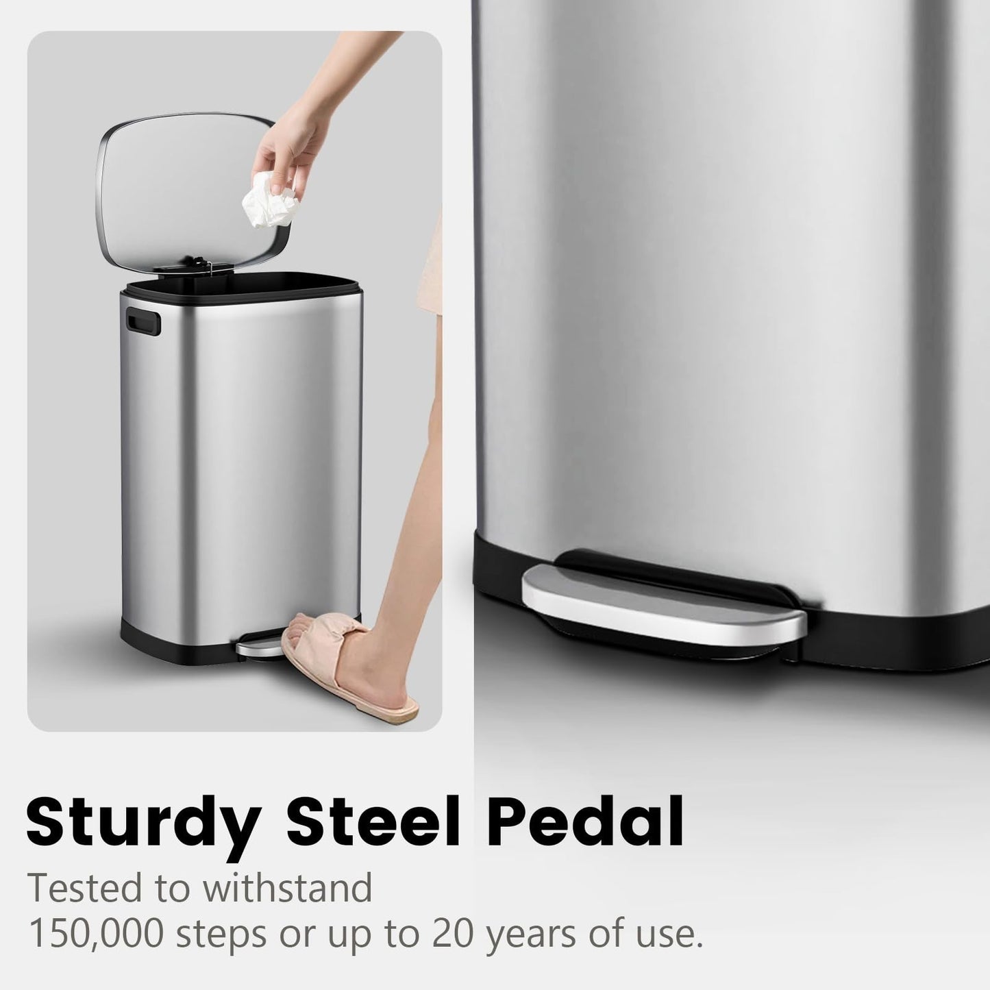 Stainless Steel 13 Gal Kitchen Trash Can with Soft Close Lid, Pedal & Removable4