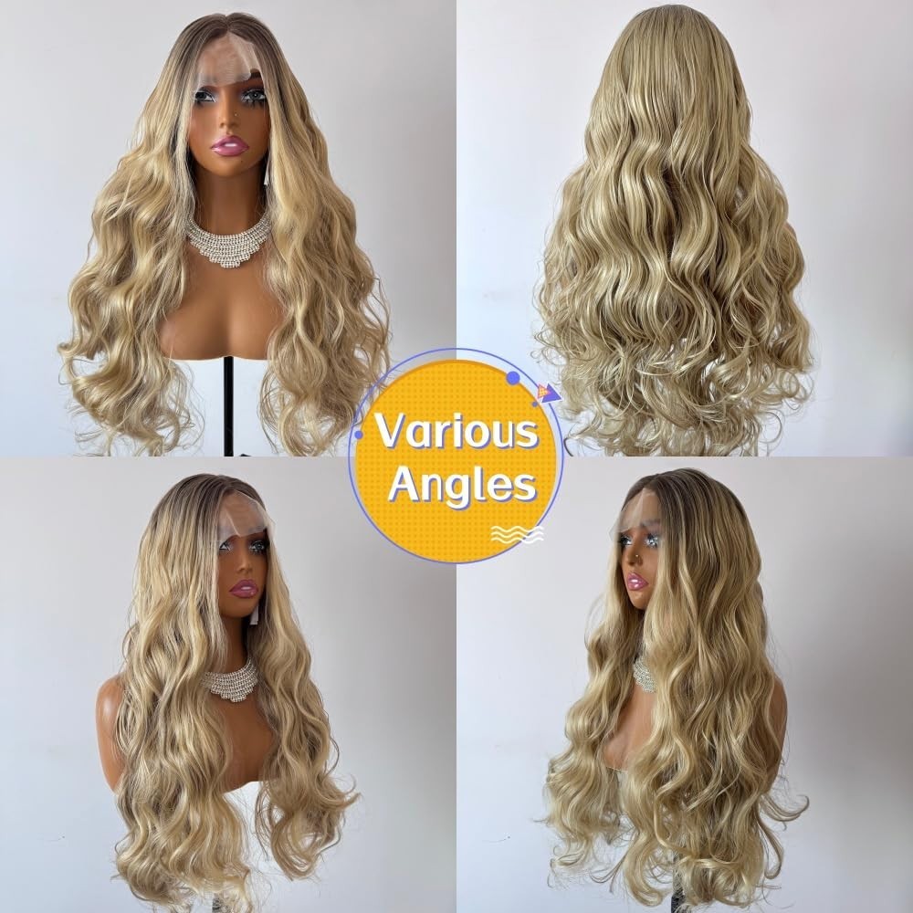 Ombre Dirty Blonde Lace Front Wig - Body Wave 13x4 HD Transparent Heat Resistant3
