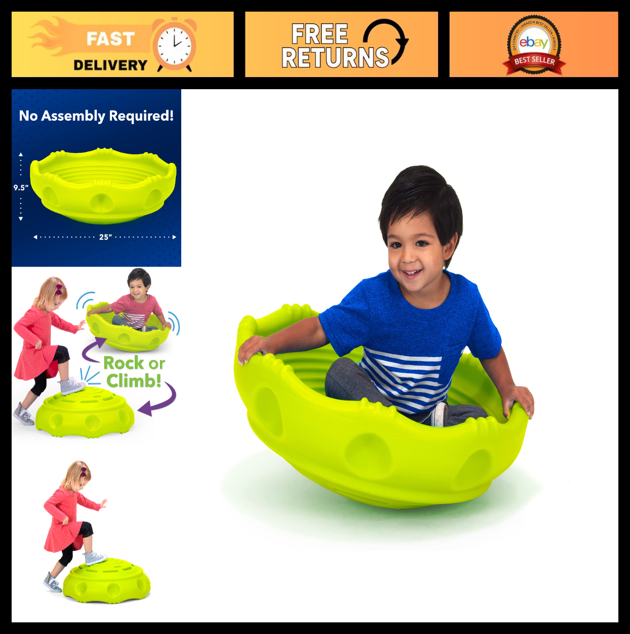 Wobble Disk & Climbing Dome for Kids   Indoor/Outdoor Rocking Toy   Yellow/Green0