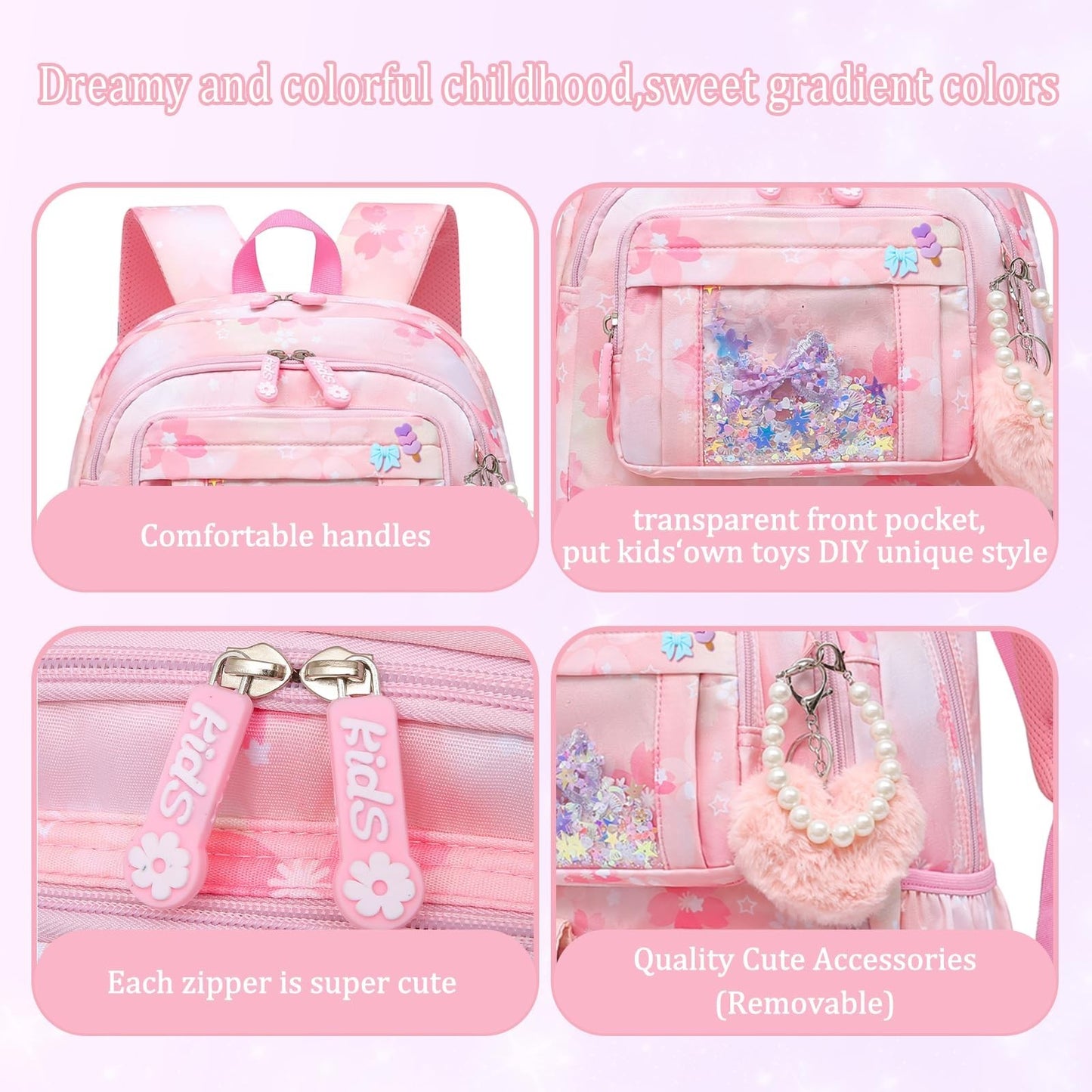 Stylish Girls School Backpack   17" Pink Book Bag with Multiple Pockets, Splash 5