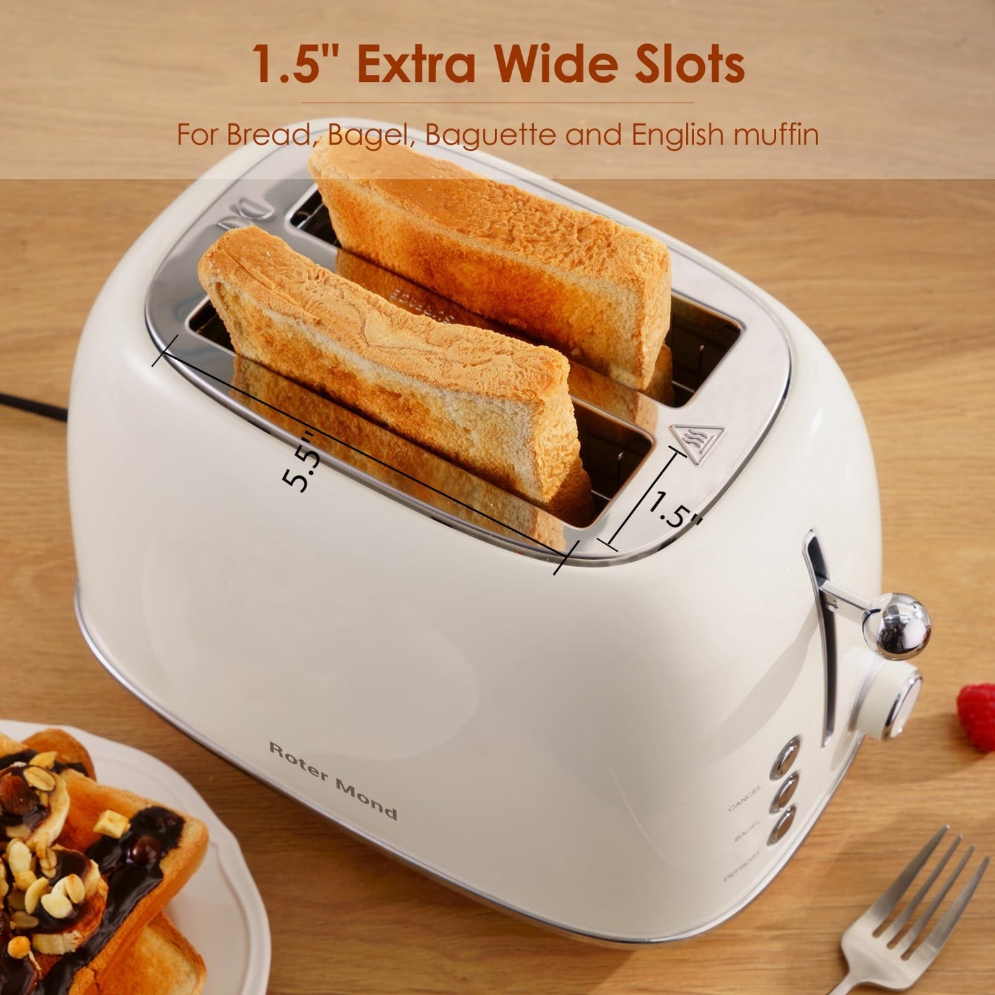 Retro Stainless Steel 2 Slice Toaster with Bagel, Defrost, 6 Shade Settings, Cre5