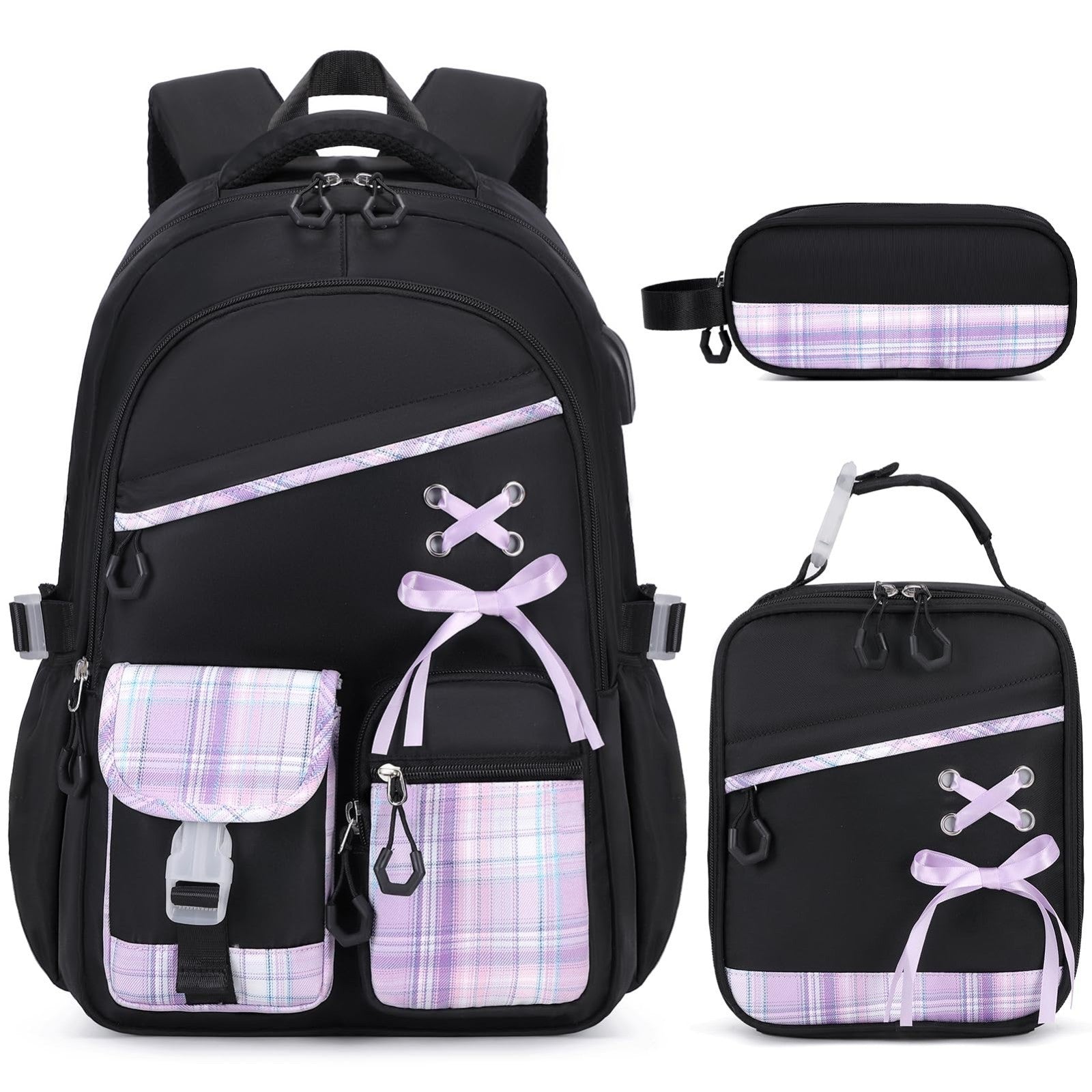 3PCS Girls School Backpack Set with Lunch Box & Pencil Pouch   Stylish & Durable1