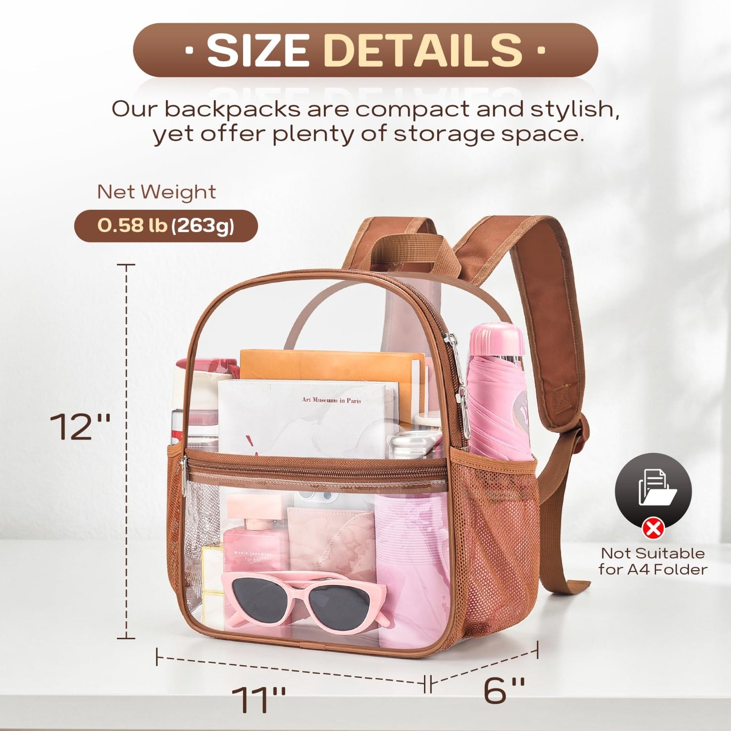 Clear Stadium Backpack - 12x6x12, Durable PVC, 2 Side Pockets, Ideal for Events2