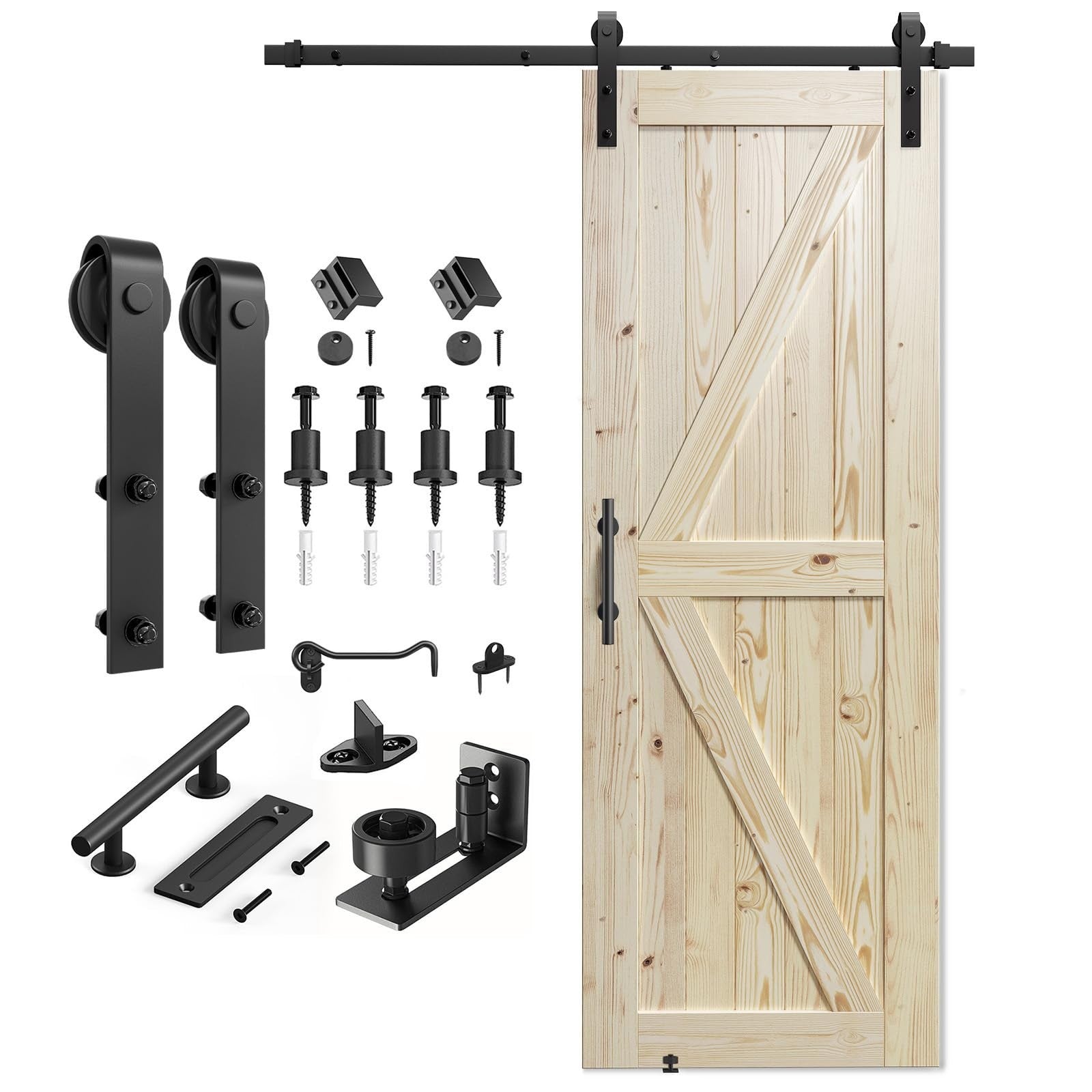 30" x 84" Unfinished Solid Spruce Sliding Barn Door & 5ft Hardware Kit   DIY, St1